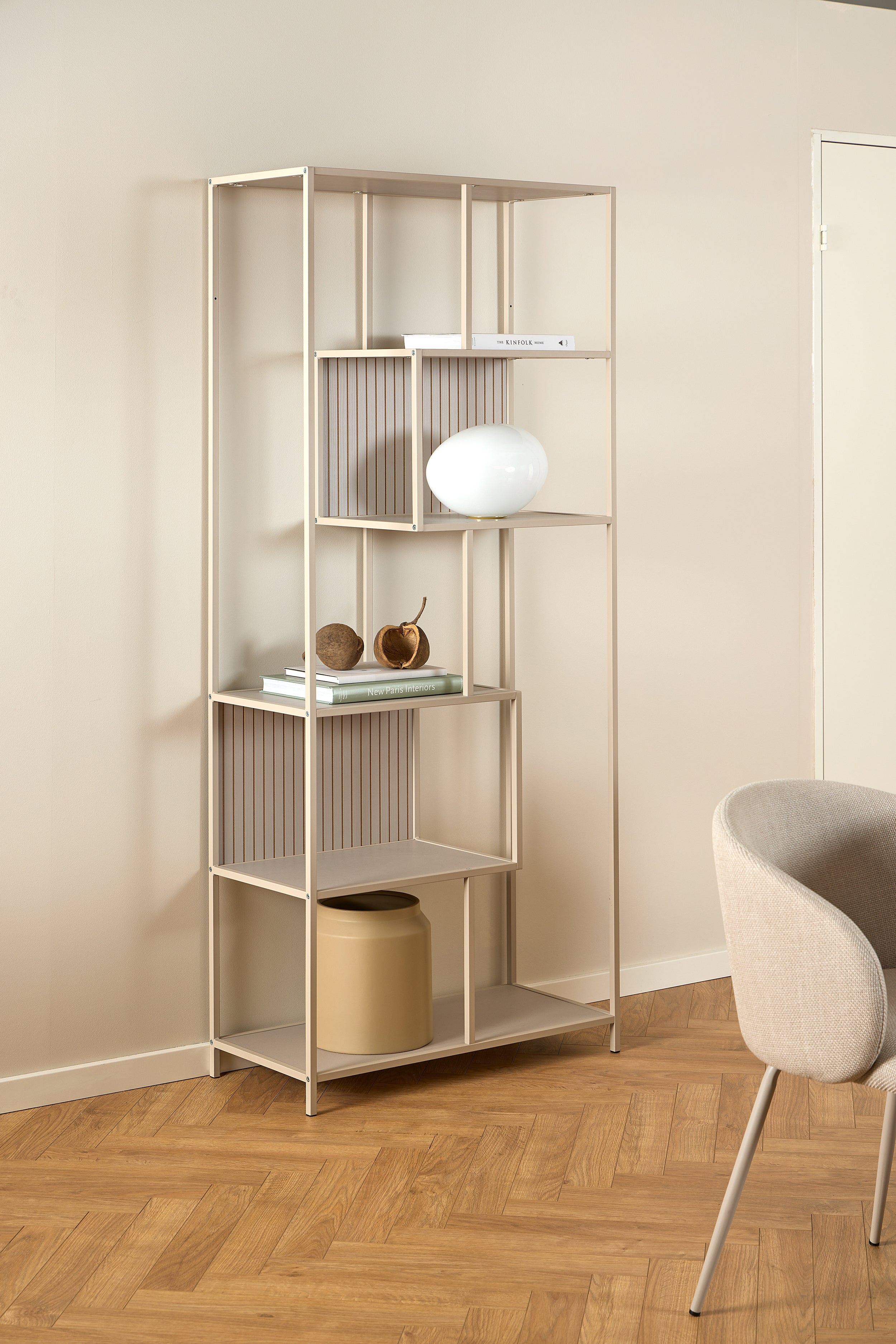 Regał Seaford 77 cm beżowy lamele