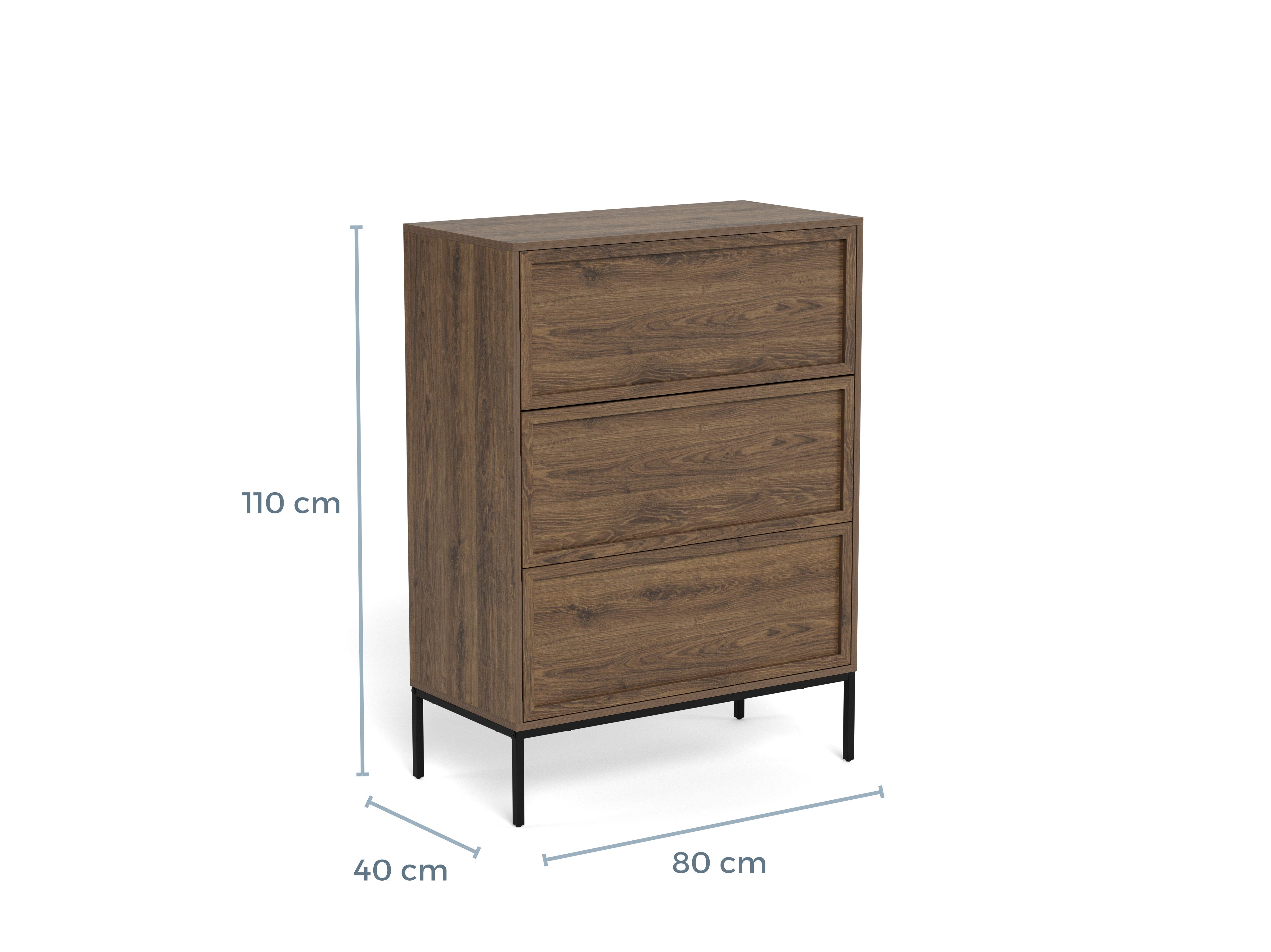 Komoda Palmdale z trzema szufladami 80 cm dąb palony