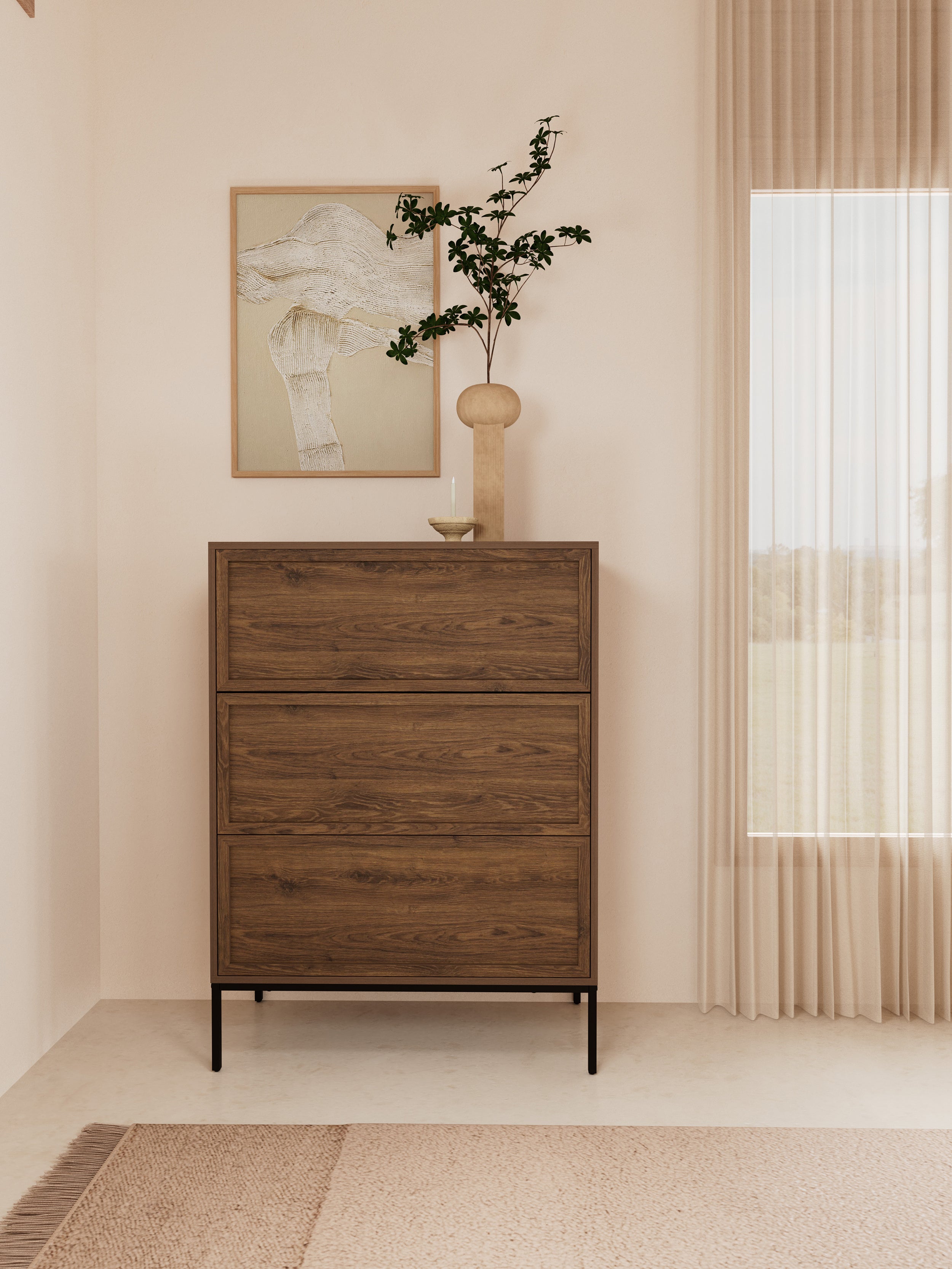 Komoda Palmdale z trzema szufladami 80 cm dąb palony