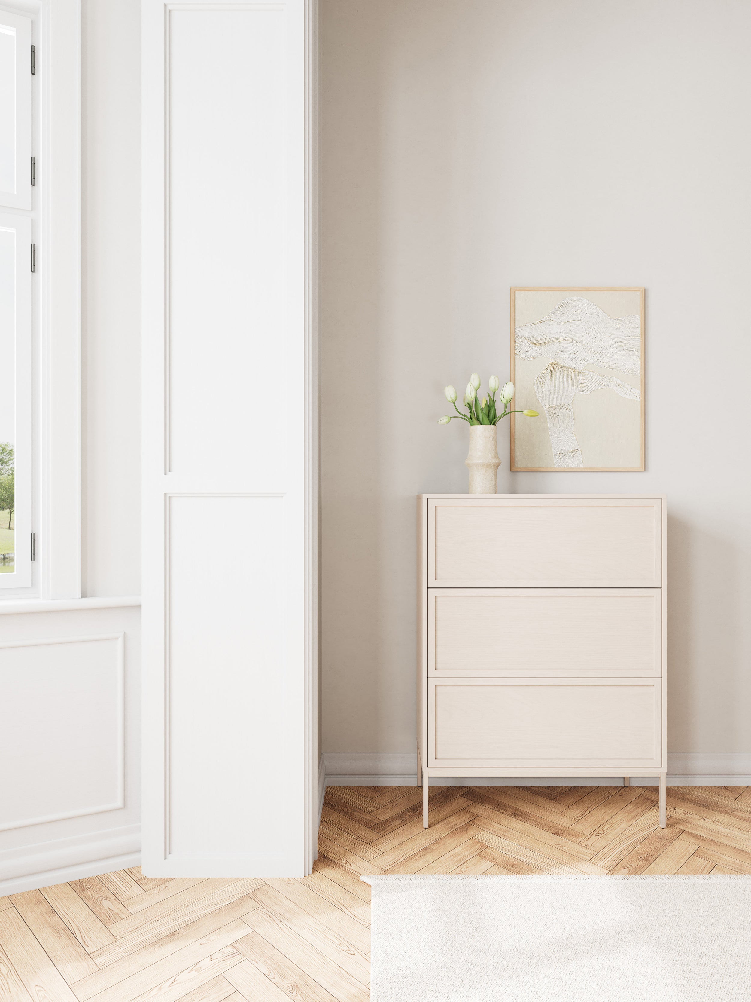 Komoda Palmdale z trzema szufladami 80 cm dąb bielony