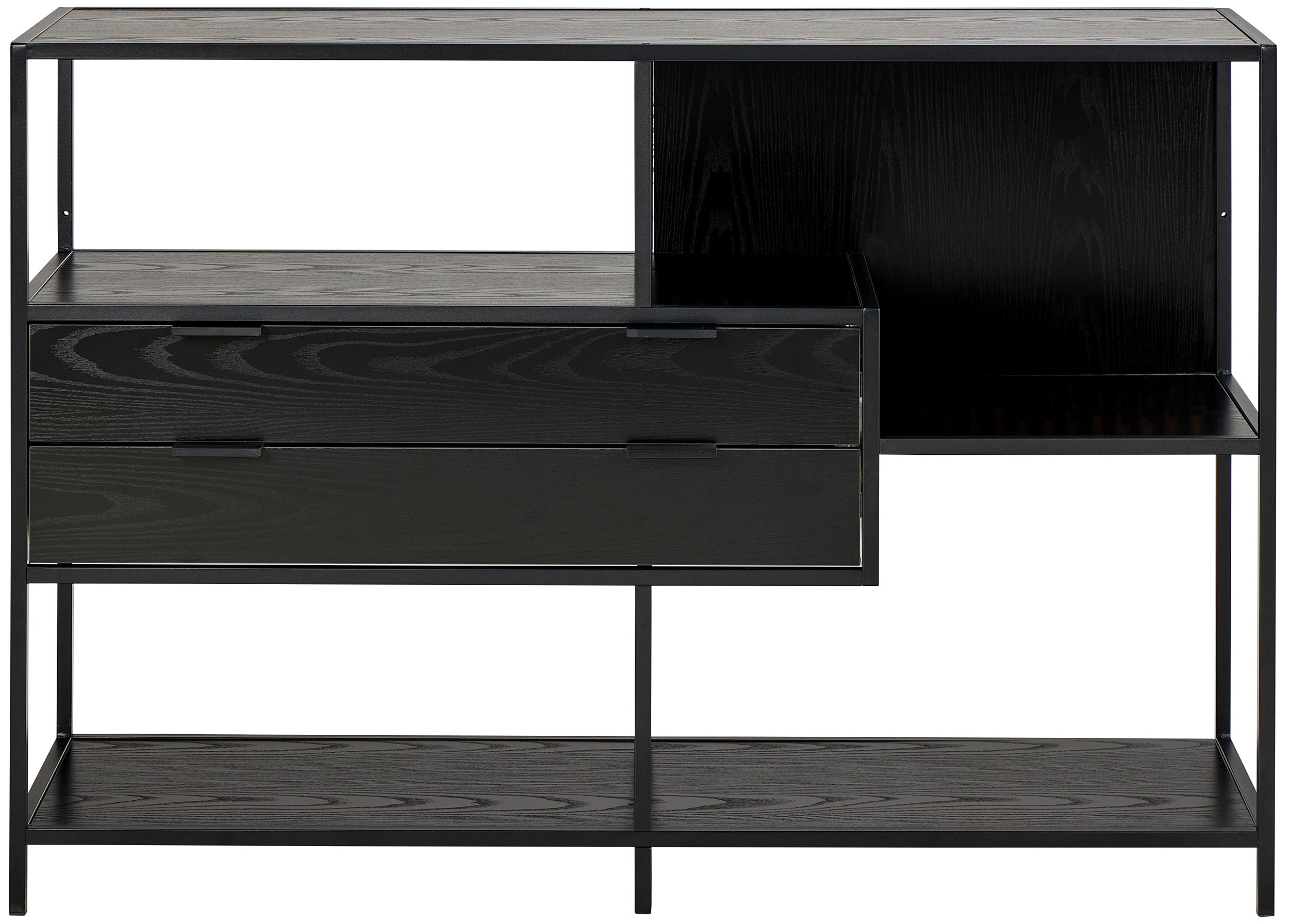 Regał Seaford 114 cm niski czarny z dwiema szufladami