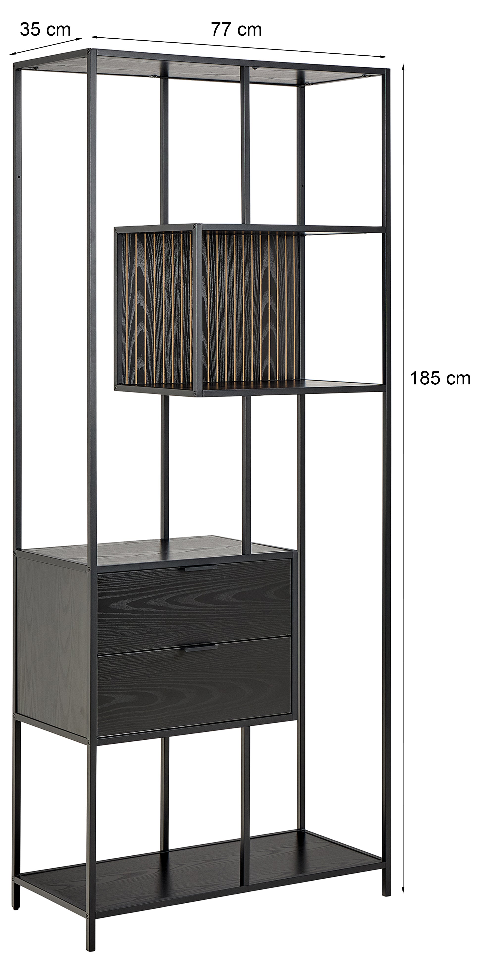 Regał Seaford 77 cm czarny z dwiema szufladami