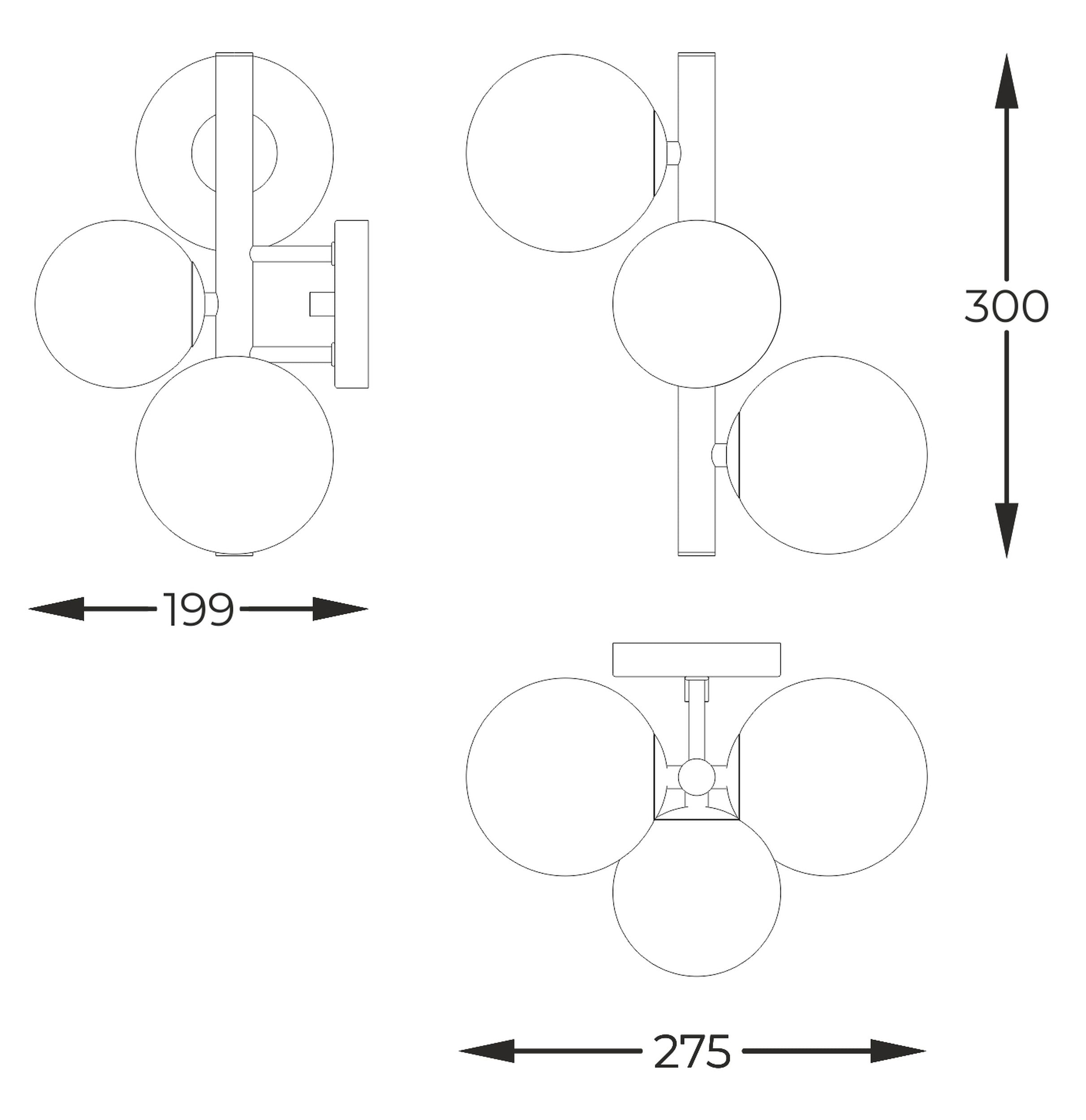 Kinkiet Molecule x3 złoty z mlecznymi kloszami