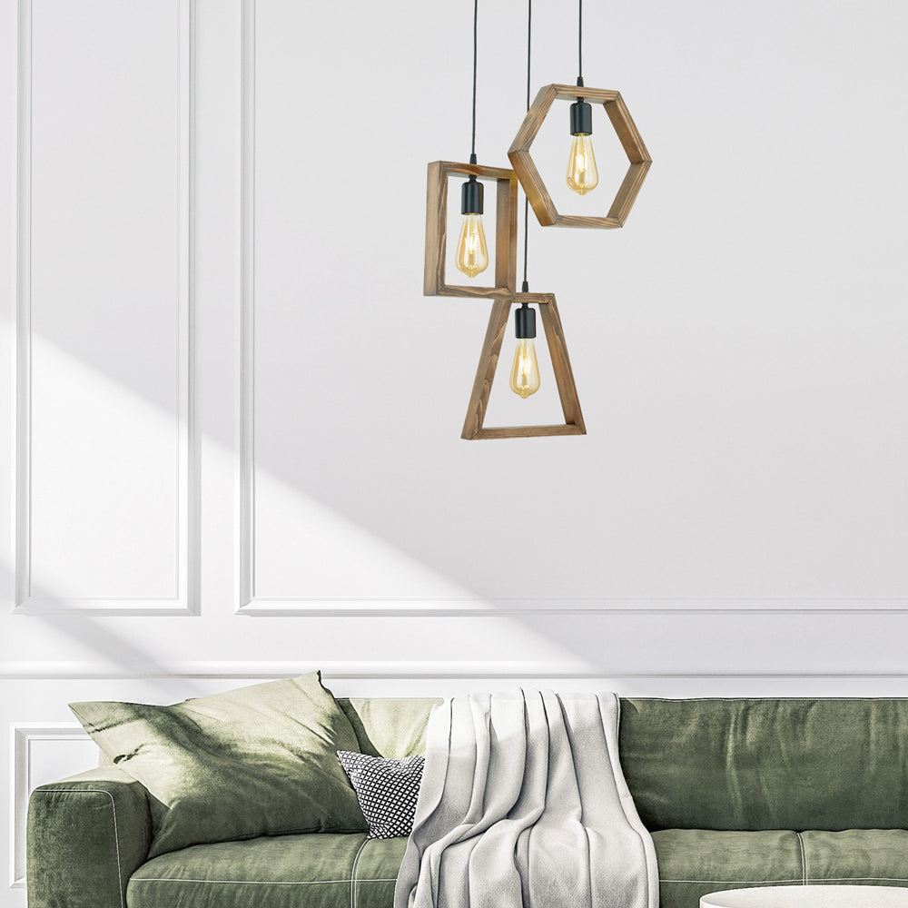 Lampa sufitowa Skylumit x3 drewniana na okrągłej podsufitce