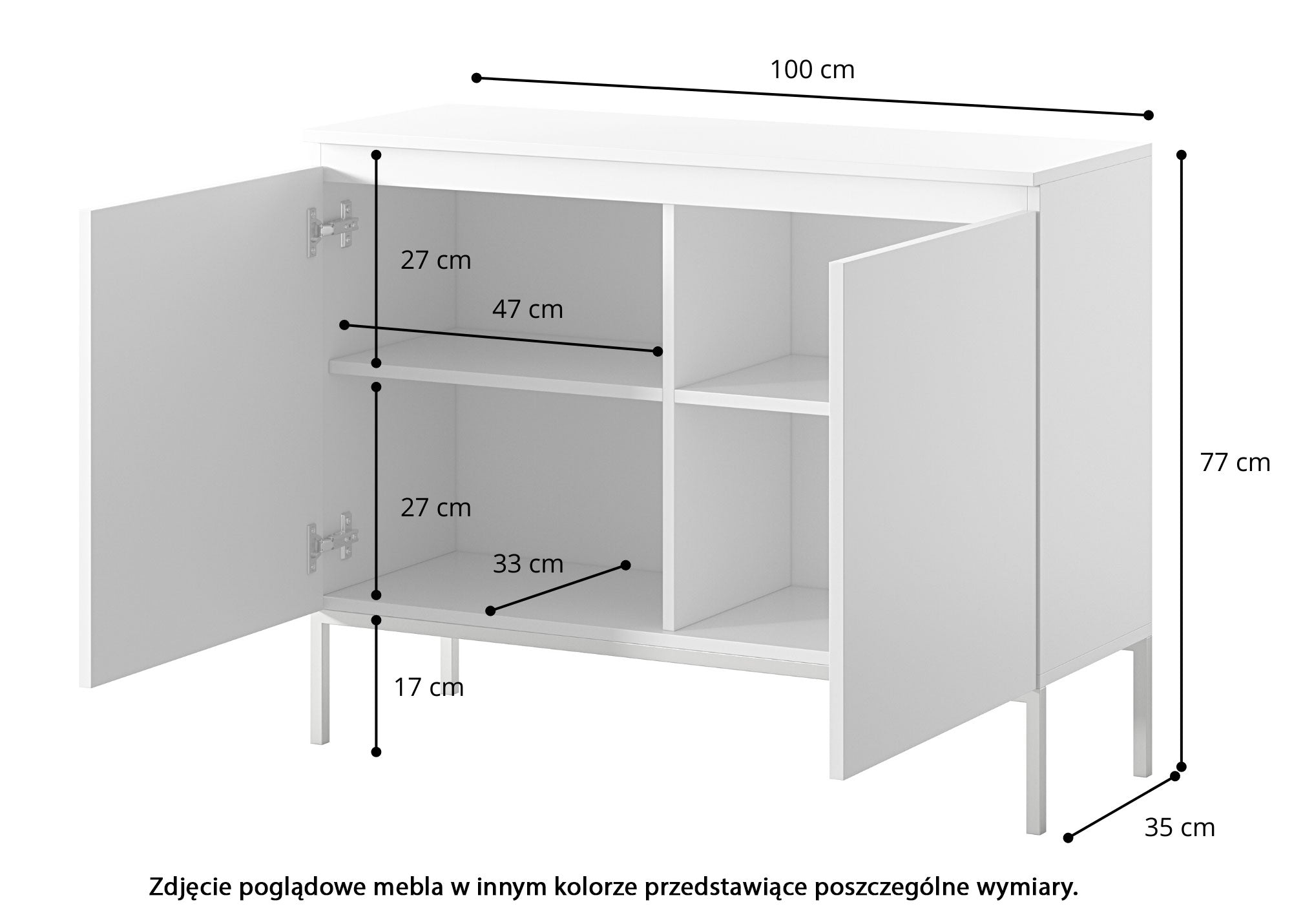 Komoda dwudrzwiowa Bemmi 100 cm czarna ze złotymi nogami