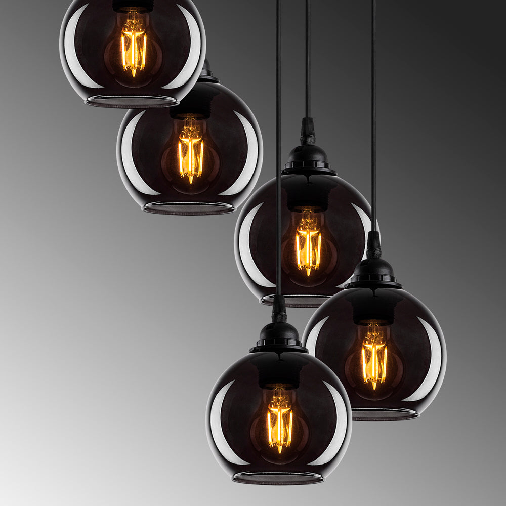 Lampa wisząca Communis x5 kaskada dymiony klosz