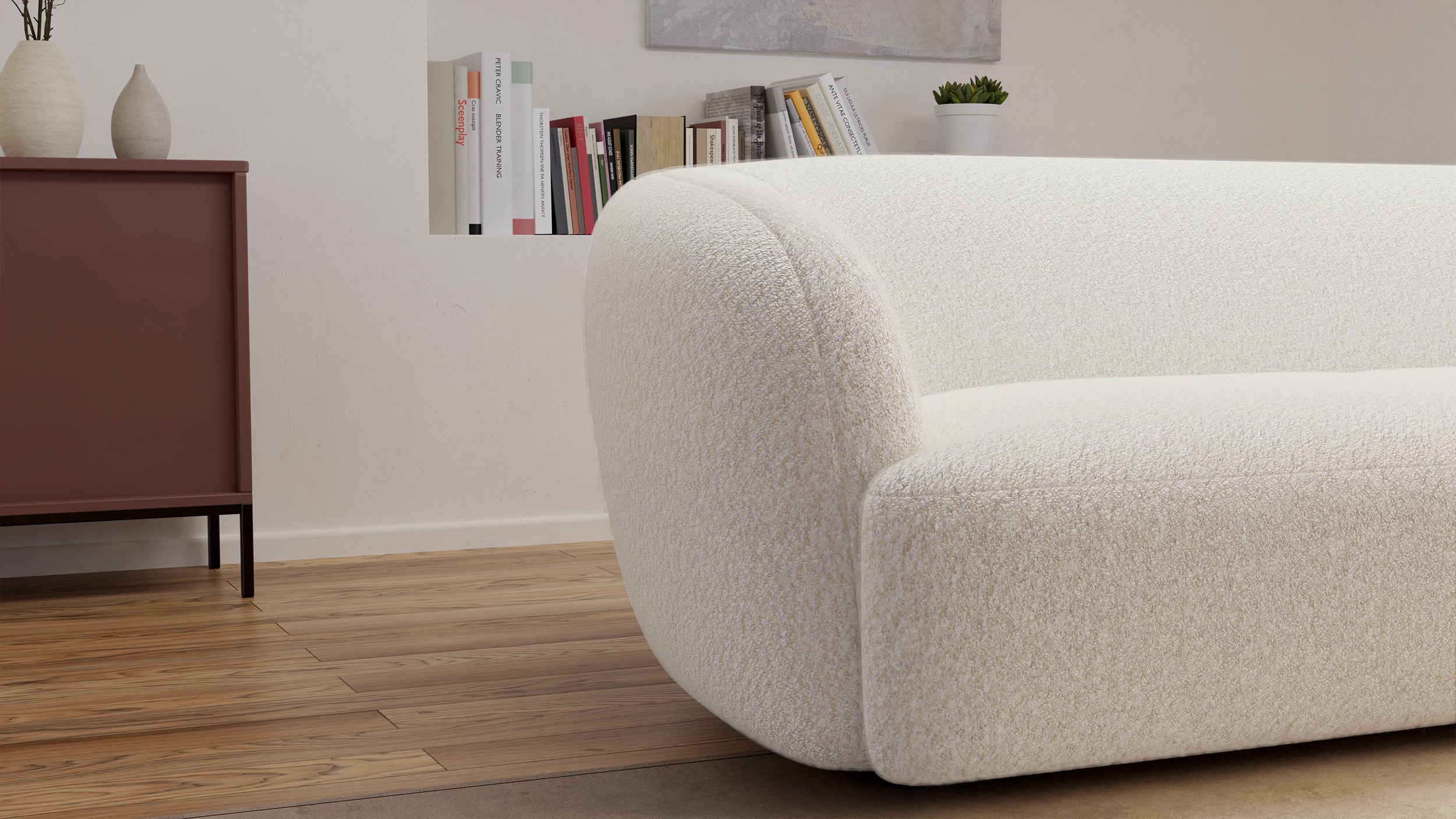 Sofa trzyosobowa Sabanitas biała w tkaninie boucle