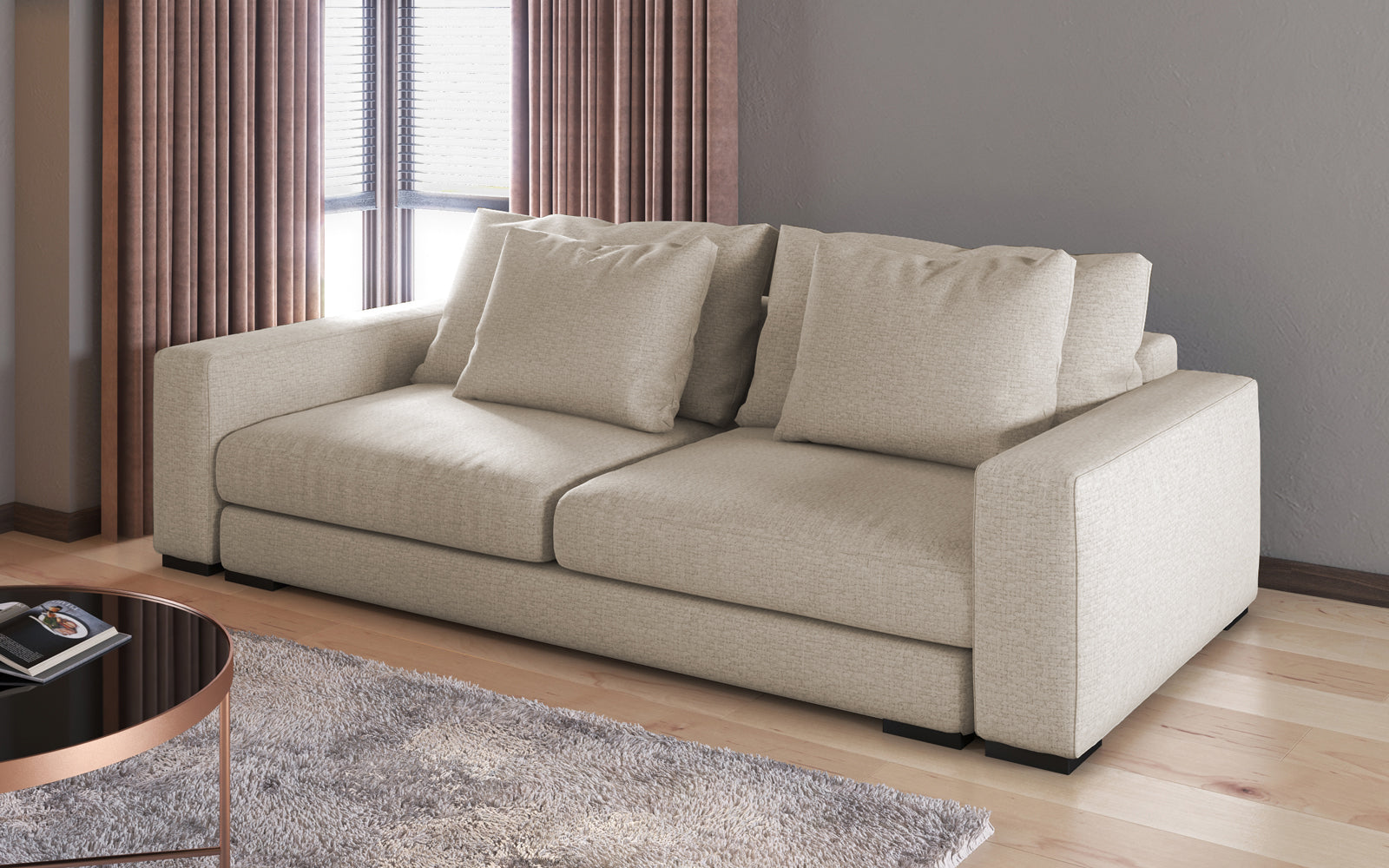 Sofa dwuosobowa Mia szarobrązowa szenil łatwoczyszczący