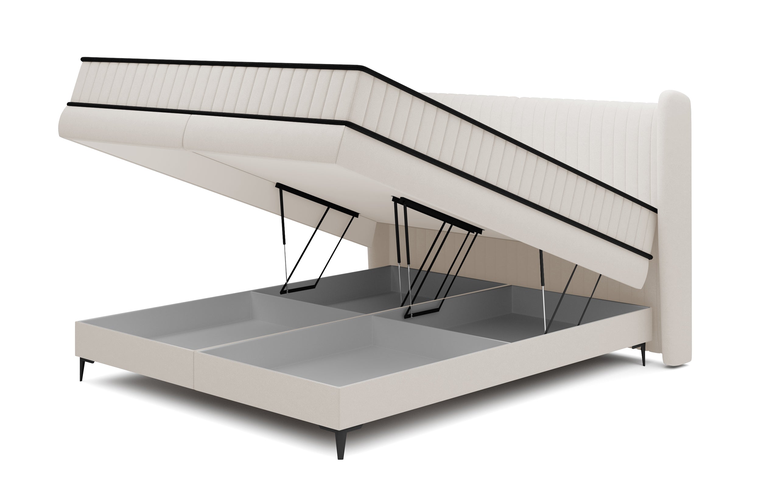 Łóżko kontynentalne 160x200 cm Daliano z pojemnikiem kremowy welur
