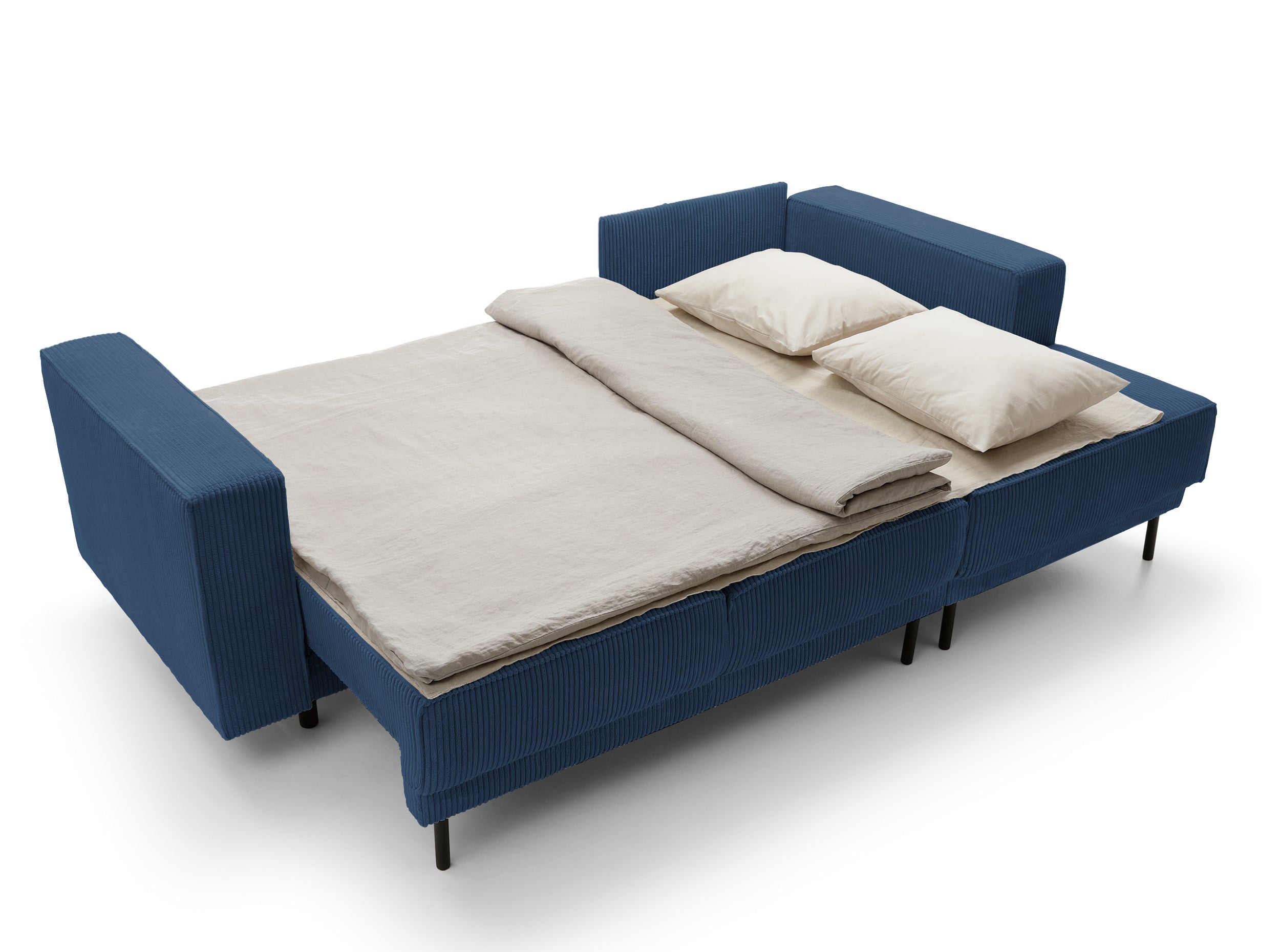 Narożnik z funkcją spania Rodario mini L-kształtny z pojemnikiem granatowy sztruks prawostronny