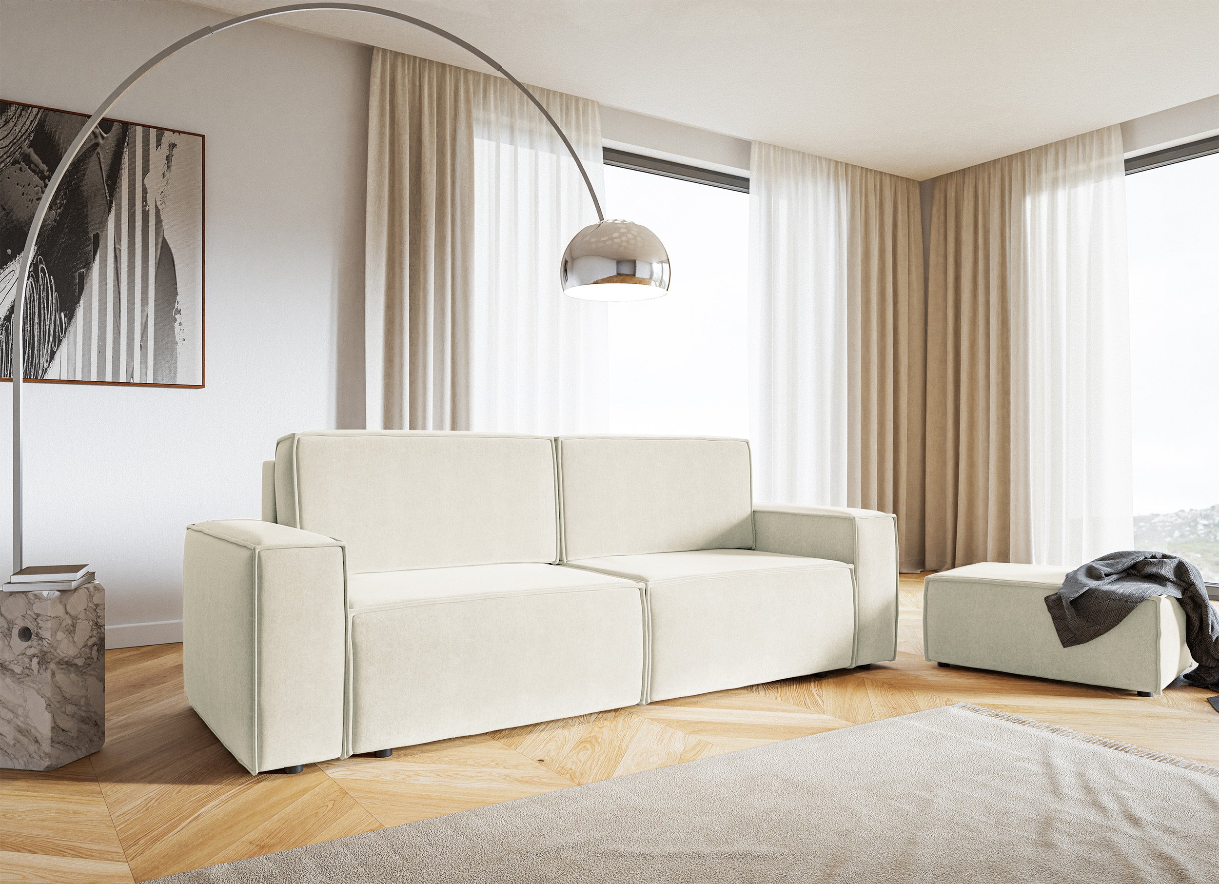 Pufa Copertino 65x90 cm kremowa welur hydrofobowy