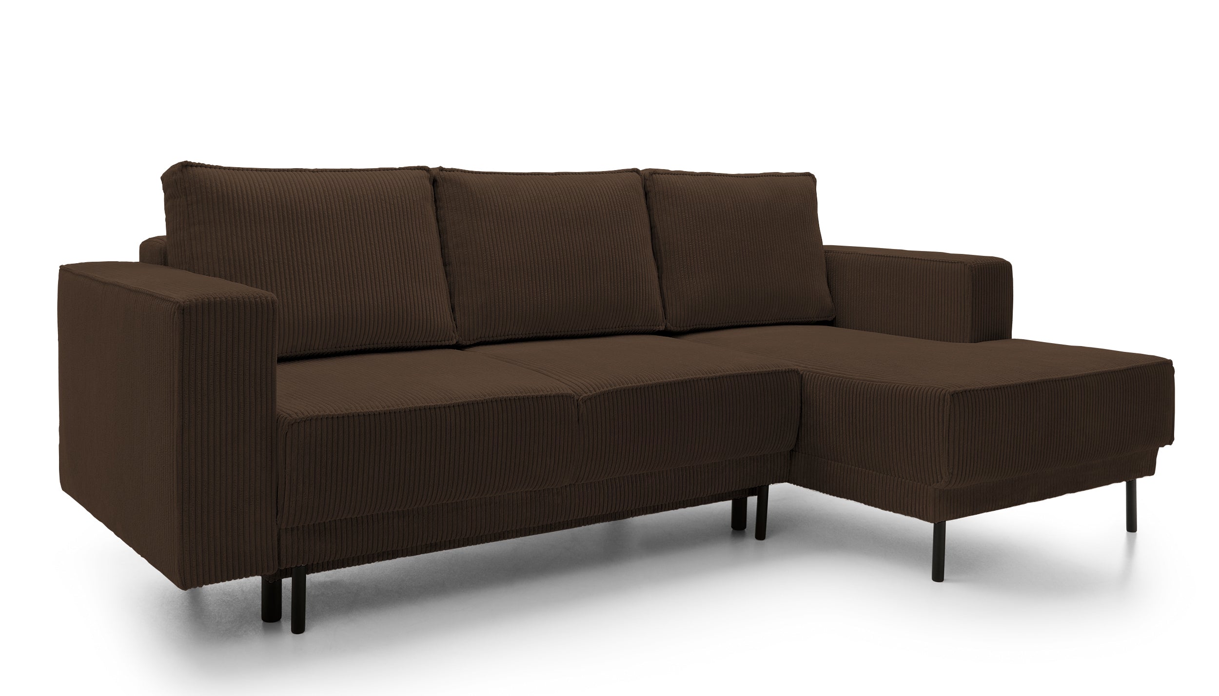 Narożnik z funkcją spania Rodario mini L-kształtny z pojemnikiem ciemnobrązowy sztruks prawostronny