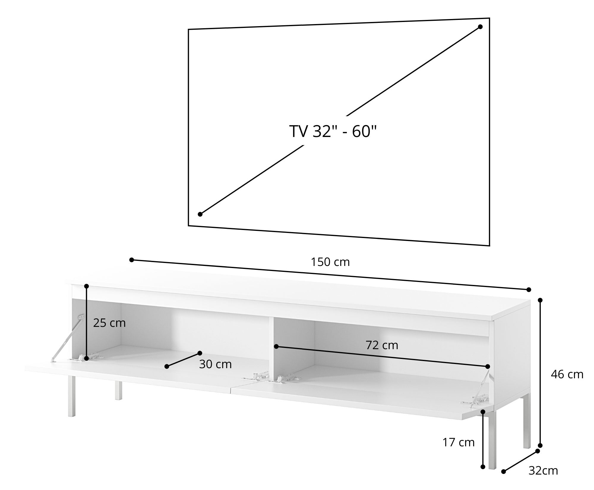 Szafka RTV Bemmi 150 cm biała ze złotymi nogami