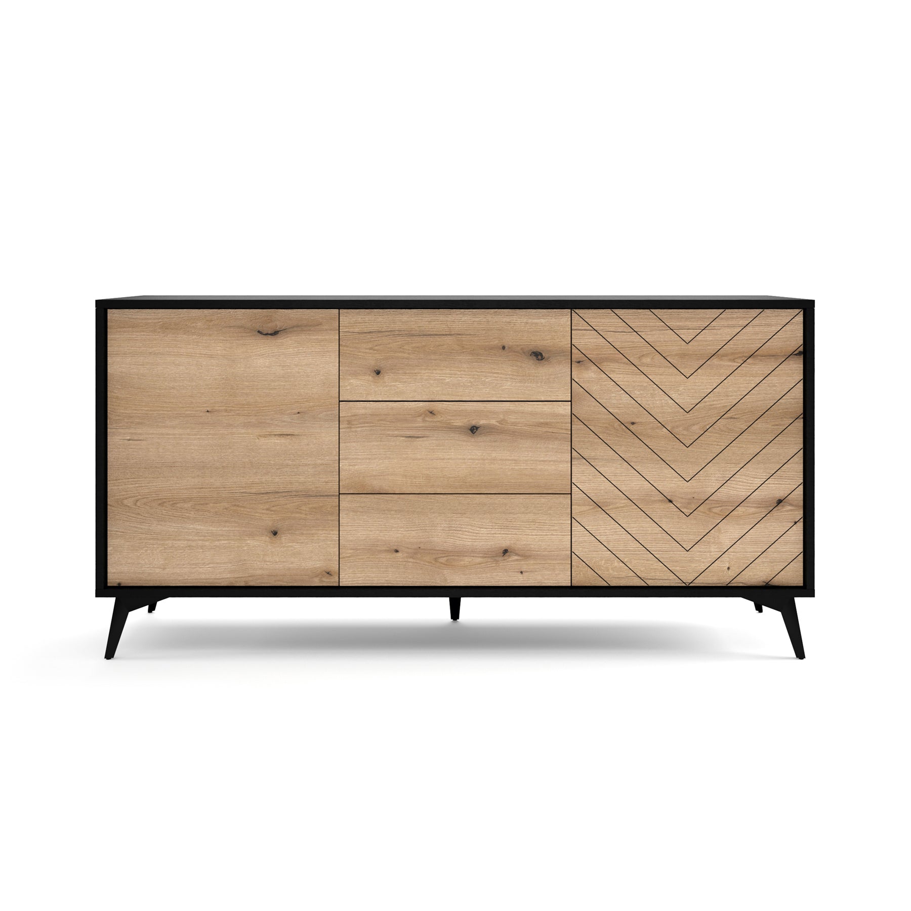 Komoda z szufladami Boulia 154 cm czarna/dąb Evoke jodełka