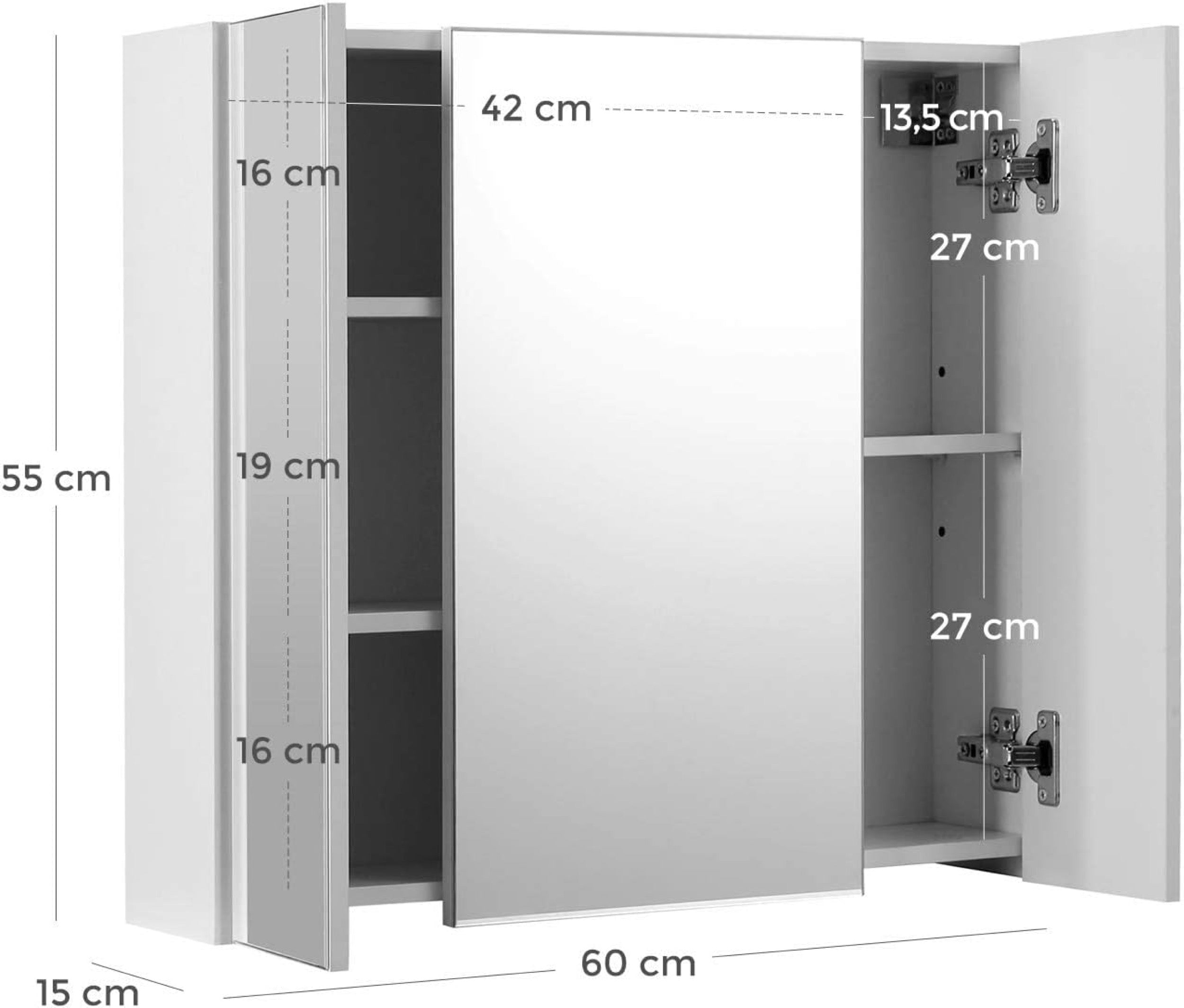Szafka łazienkowa wisząca Grimark 60x15x55 cm z lustrem
