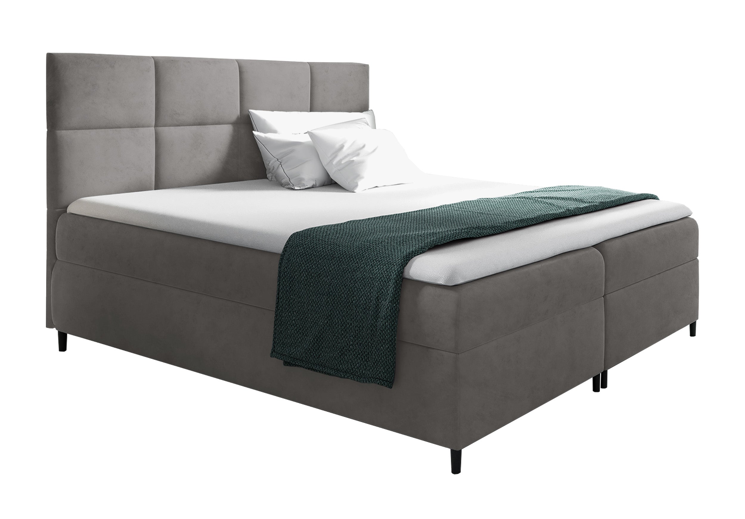 Łóżko kontynentalne Fremollo 180x200 z dwoma pojemnikami, materacem i topperem szare