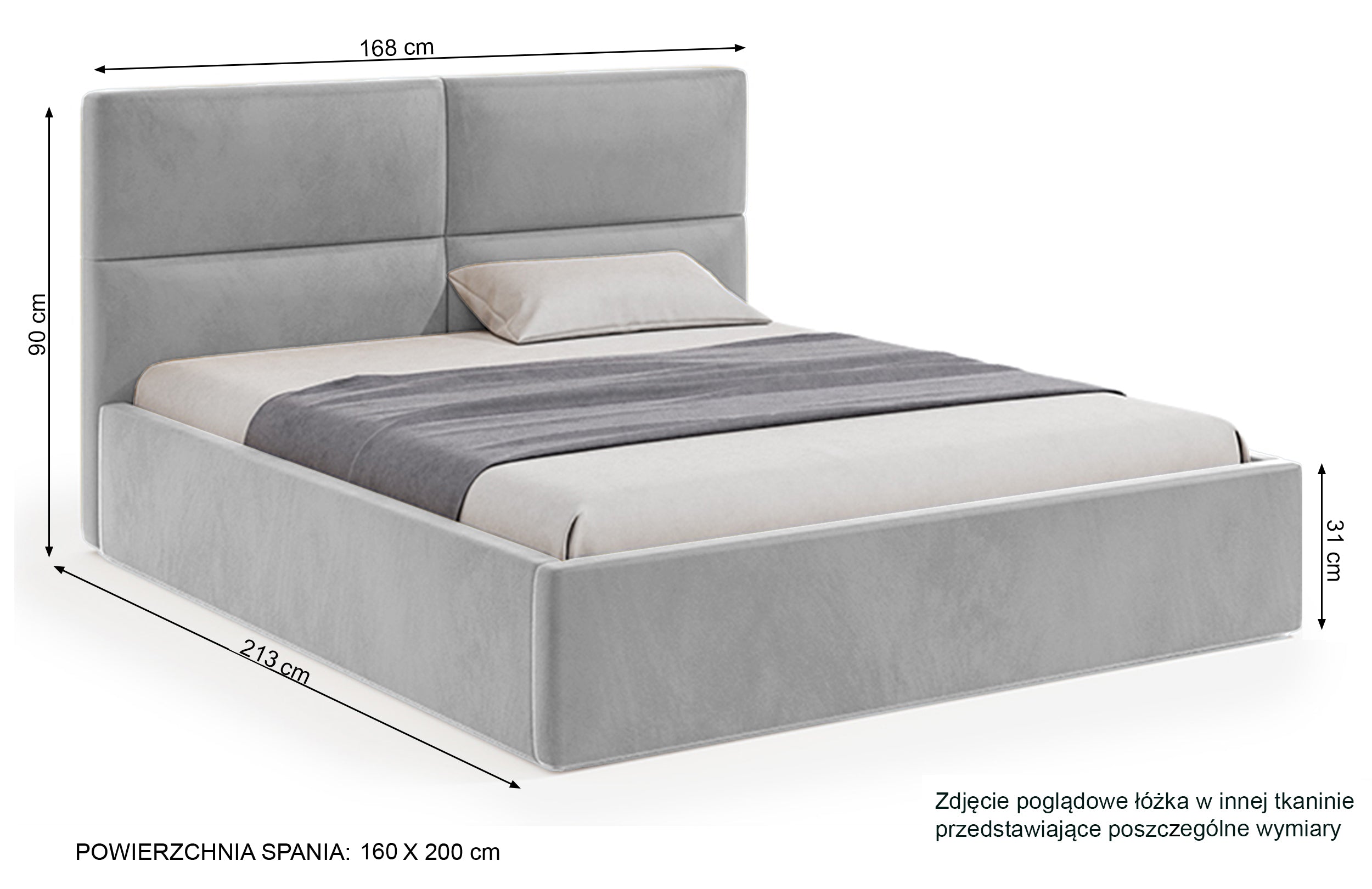 Łóżko tapicerowane Helma 160x200 cm z pojemnikiem szare welur