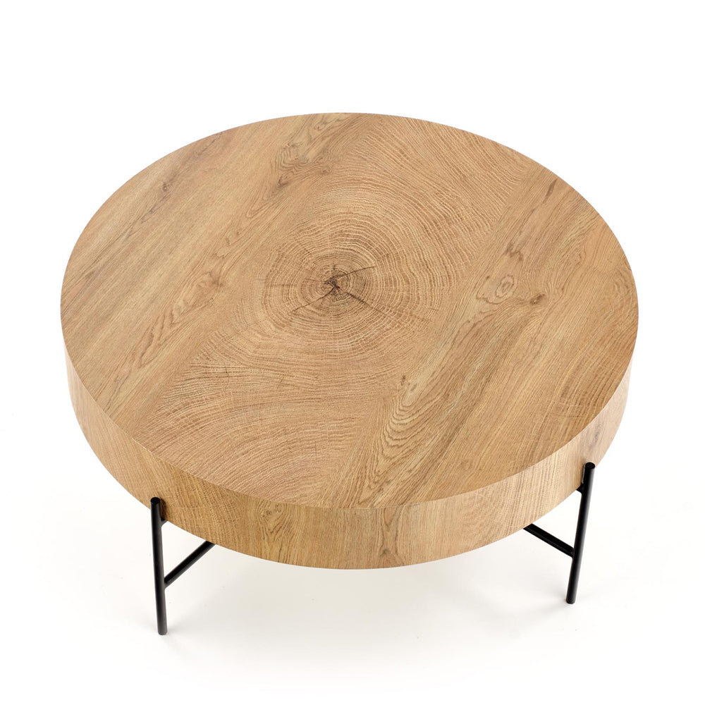 Stolik kawowy Filewdy średnica 80 cm dąb naturalny - czarny
