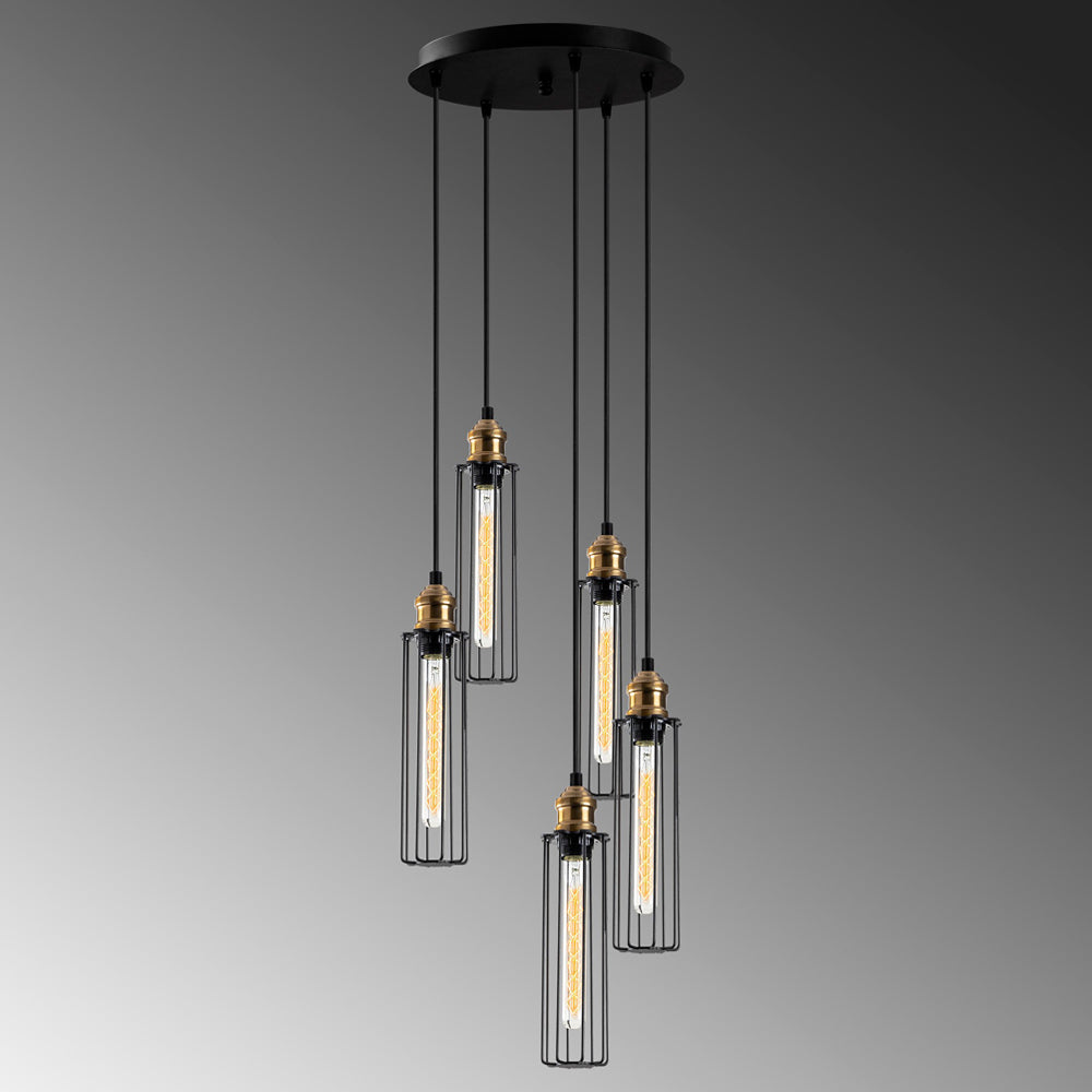 Lampa sufitowa Sirarer x5 industrialna na okrągłej podsufitce czarna