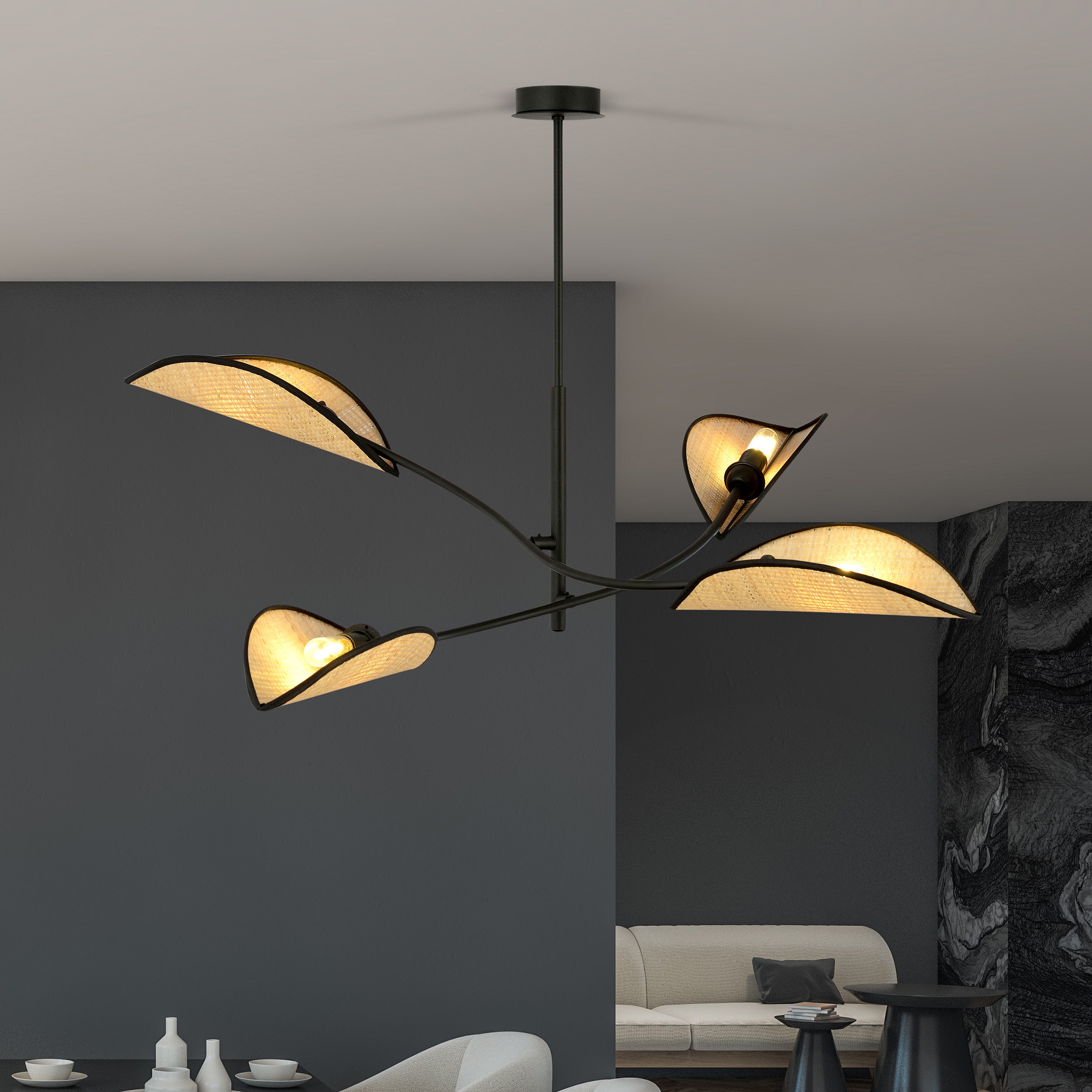Lampa wisząca Farang x4 czarno-rattanowa