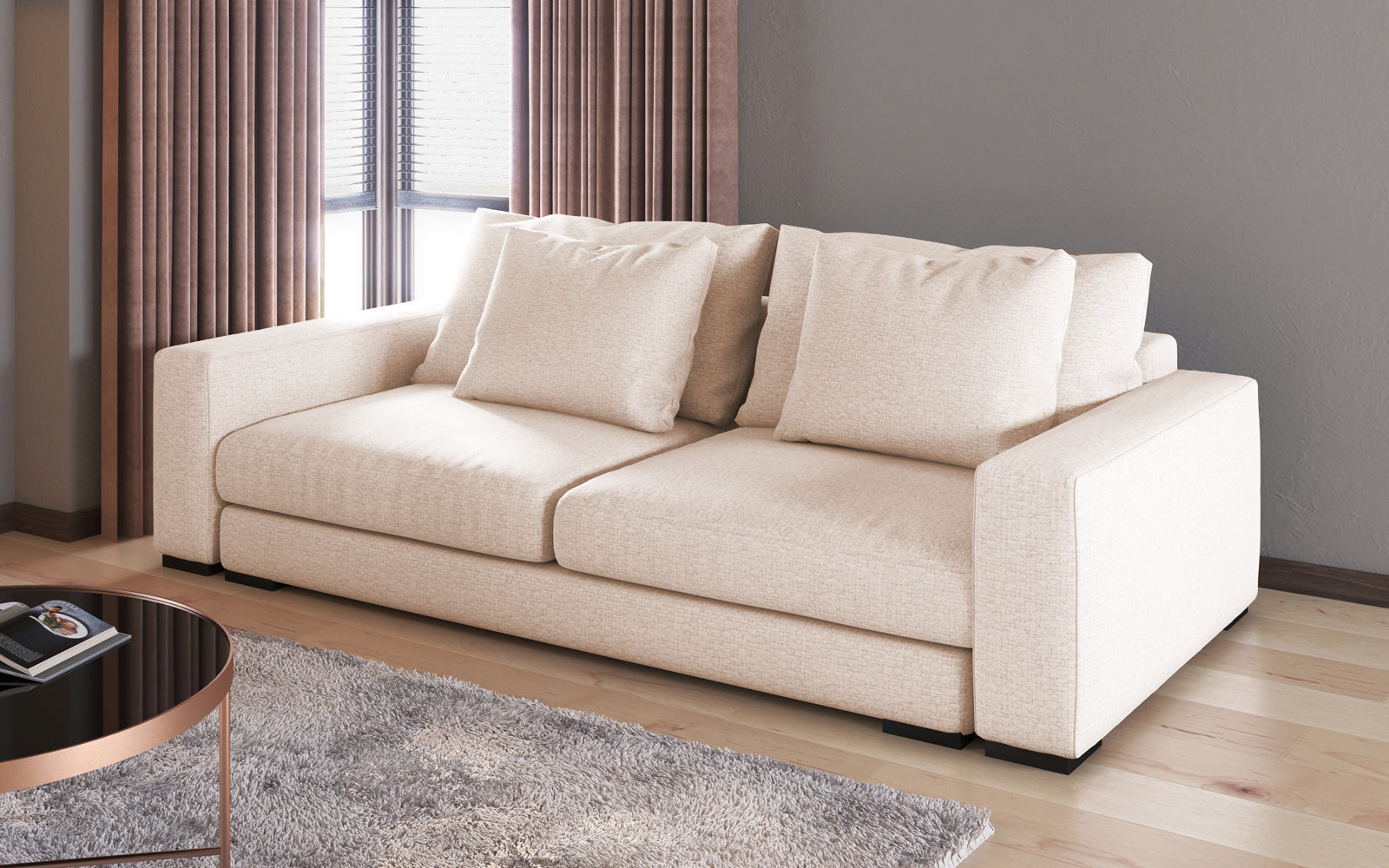 Sofa dwuosobowa Mia kremowa szenil łatwoczyszczący