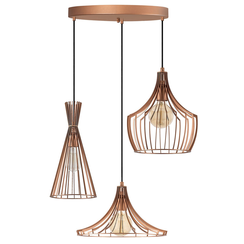 Lampa wisząca Tojil x3 na okrągłej podsufitce asymetryczna miedziana