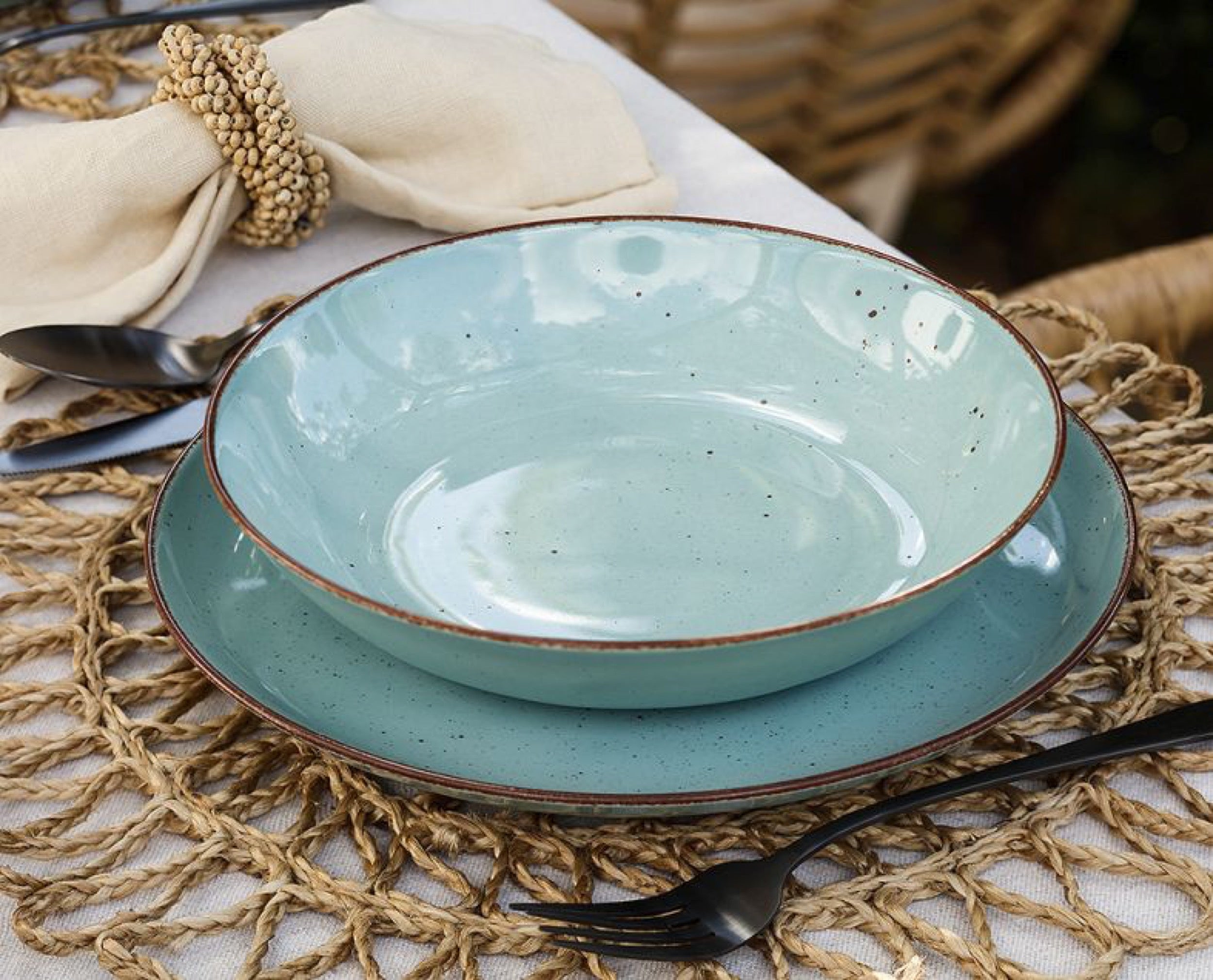 Zestaw talerzy porcelanowych dla 6 os. City turkusowy