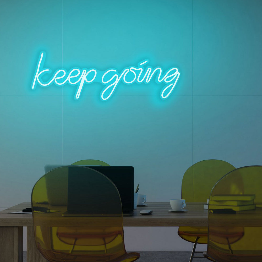 Neon na ścianę Letely z napisem Keep Going niebieski