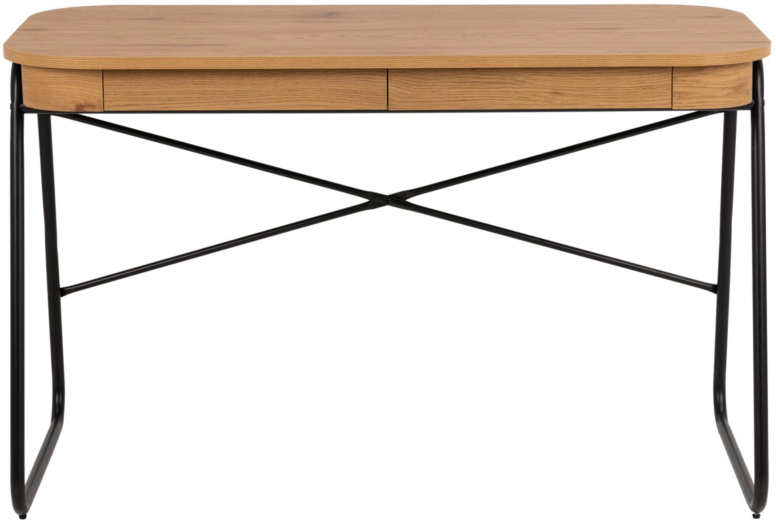 Biurko Lizeno 120x60 cm z dwoma szufladami na czarnej metalowej podstawie naturalny mat