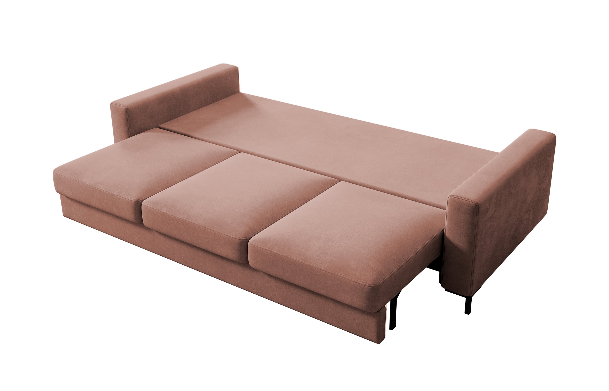 Kanapa rozkładana trzyosobowa Mokpeo z pojemnikiem różowa welur łatwoczyszczący