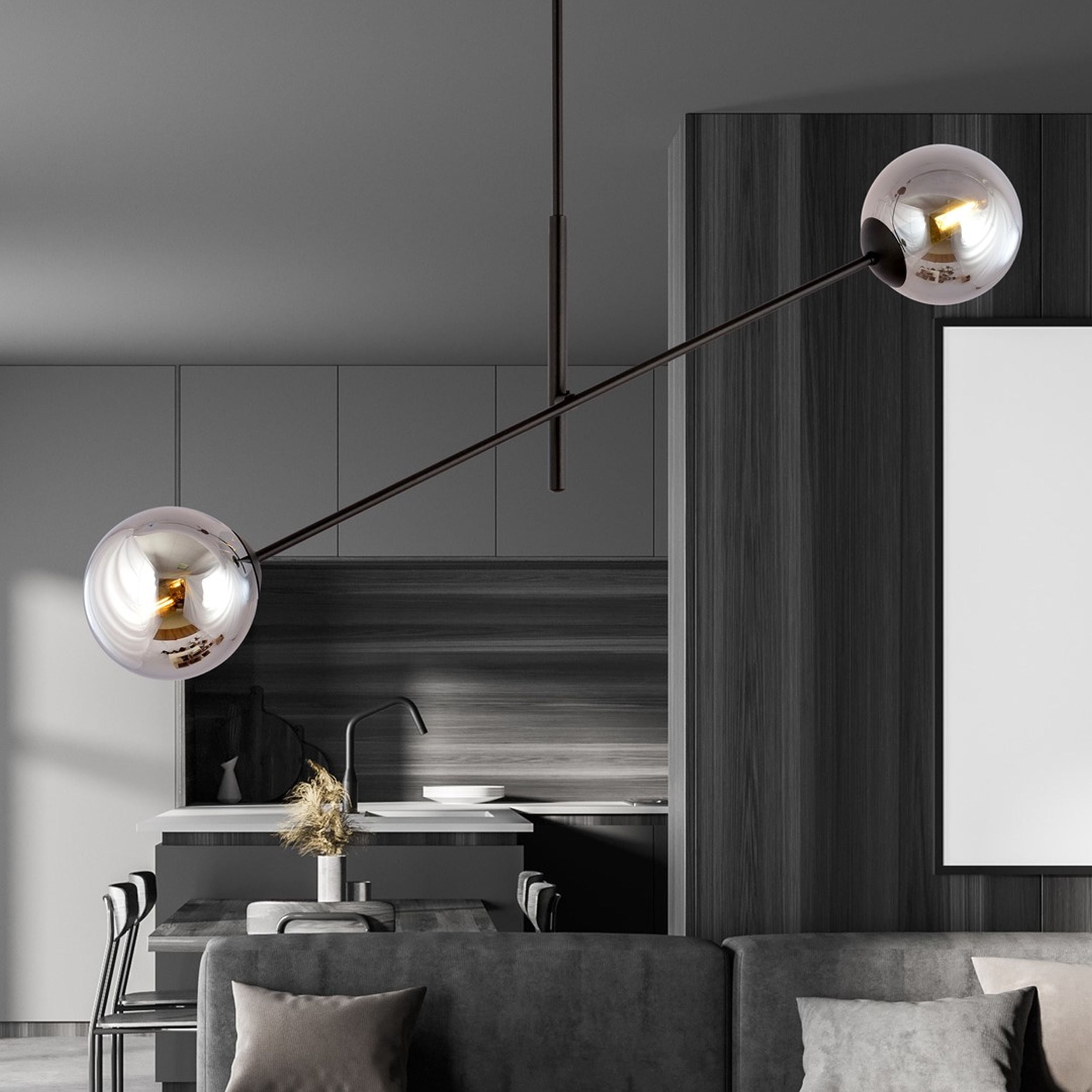 Lampa sufitowa Linear czarna z grafitowymi kloszami x2