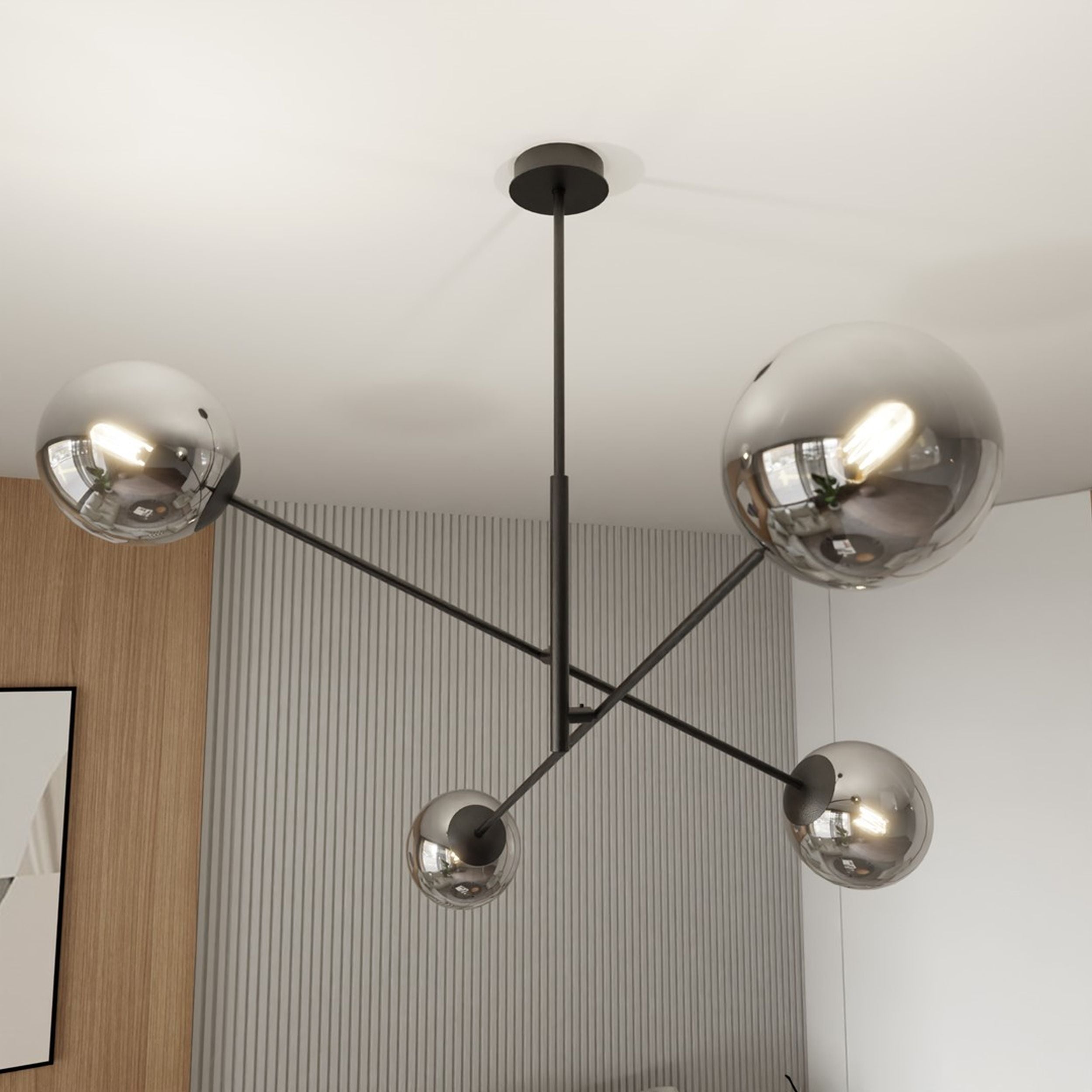 Lampa sufitowa Linear czarna z grafitowymi kloszami x4