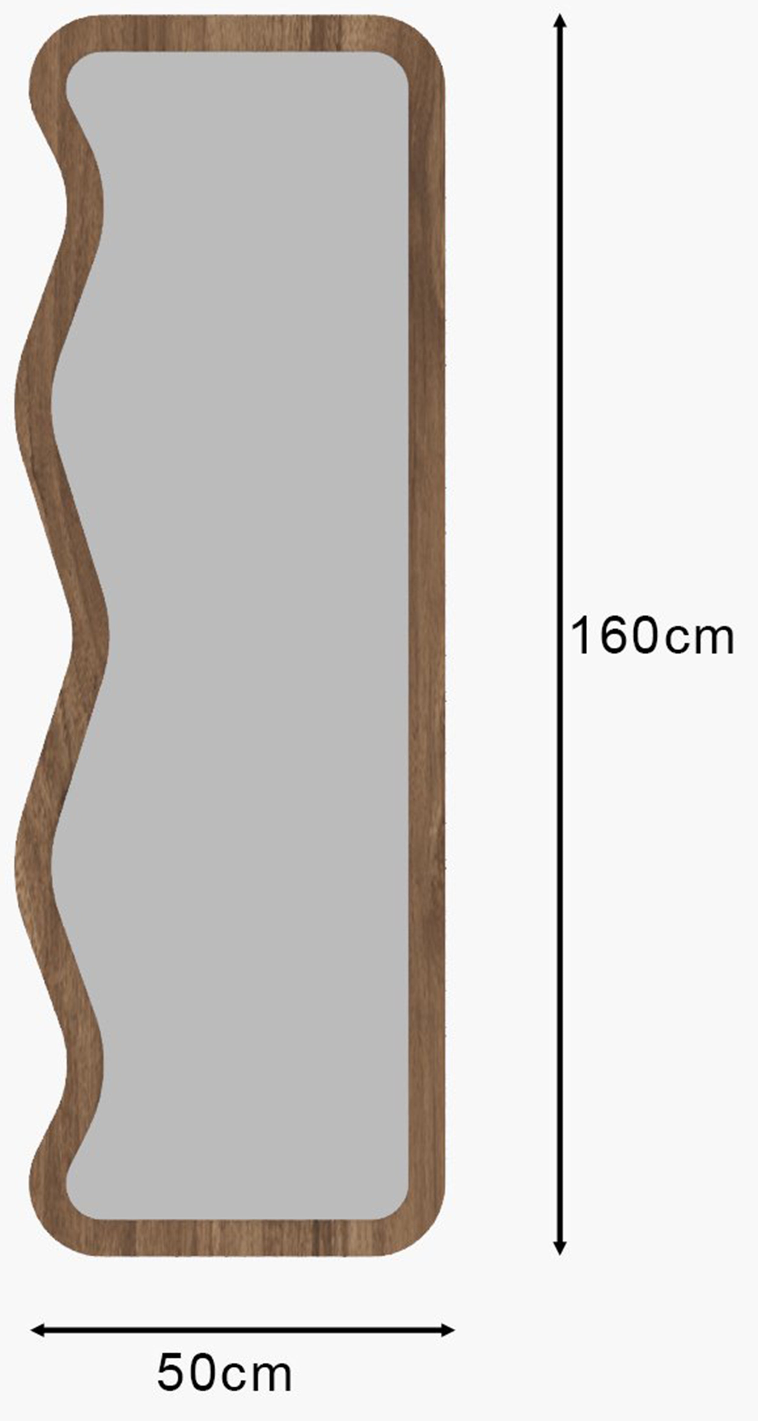 Lustro stojące Asel 160x50 cm w ciemnobrązowej ramie z asymetrycznymi falami