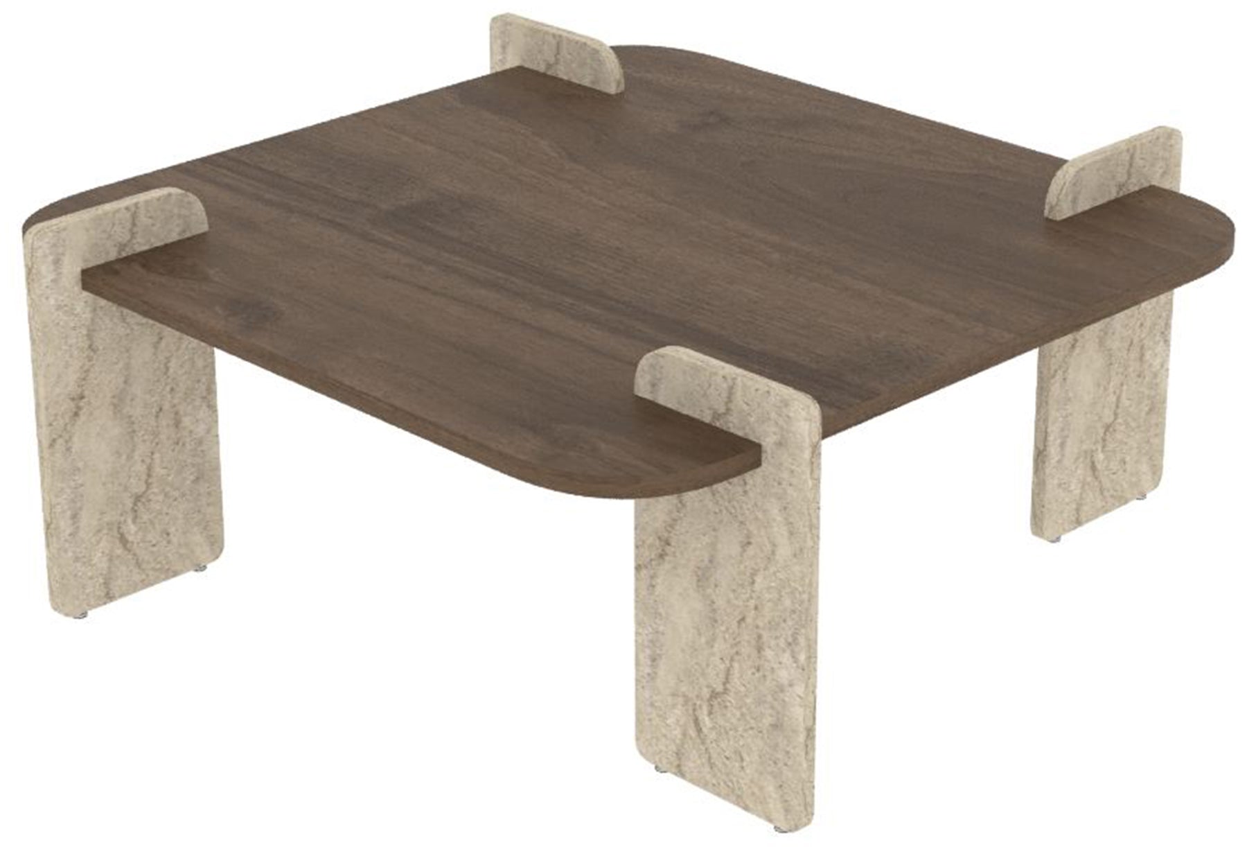 Stolik kawowy Afrolli 90x90 cm orzech z nogami trawertyn
