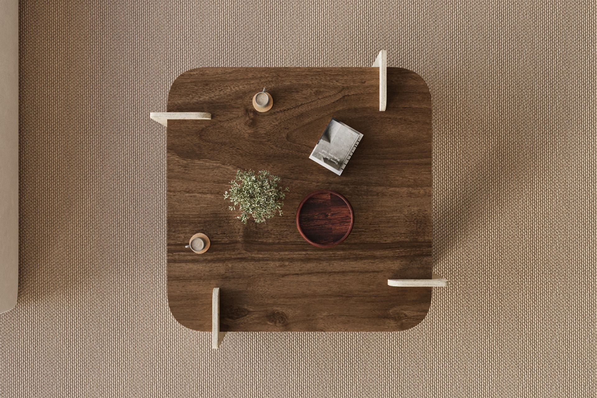 Stolik kawowy Afrolli 90x90 cm orzech z nogami trawertyn