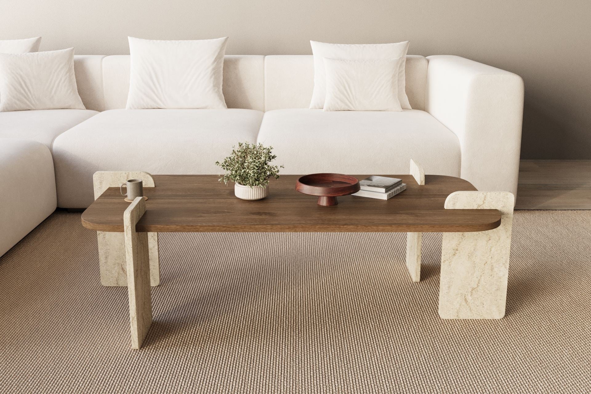 Stolik kawowy Afrolli 120x60 cm orzech z nogami trawertyn