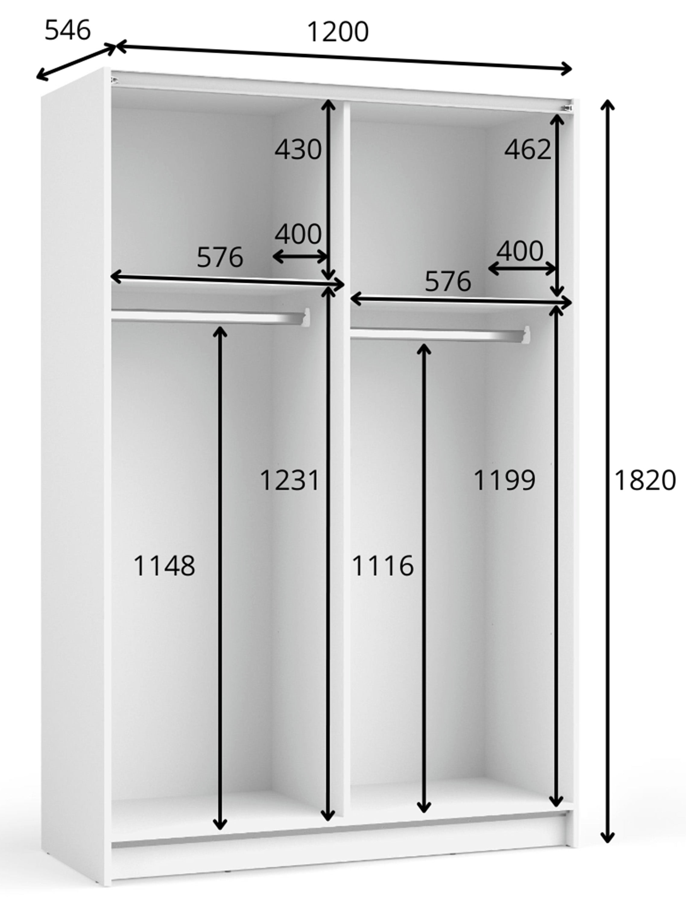 Szafa przesuwna Fiaso dwudrzwiowa z lustrem 120 cm czarna