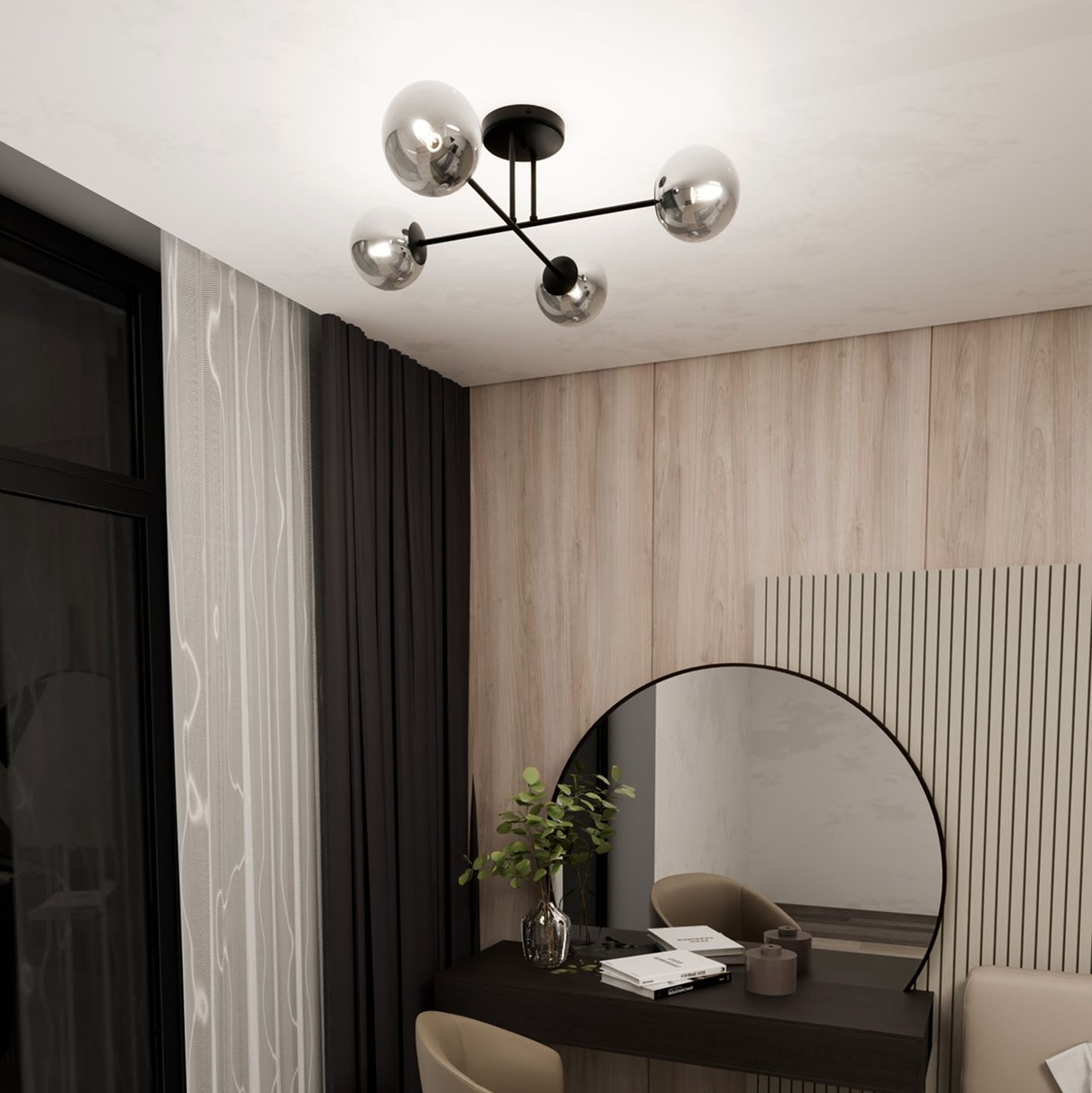 Lampa sufitowa Croisess czarna z grafitowymi kloszami x4