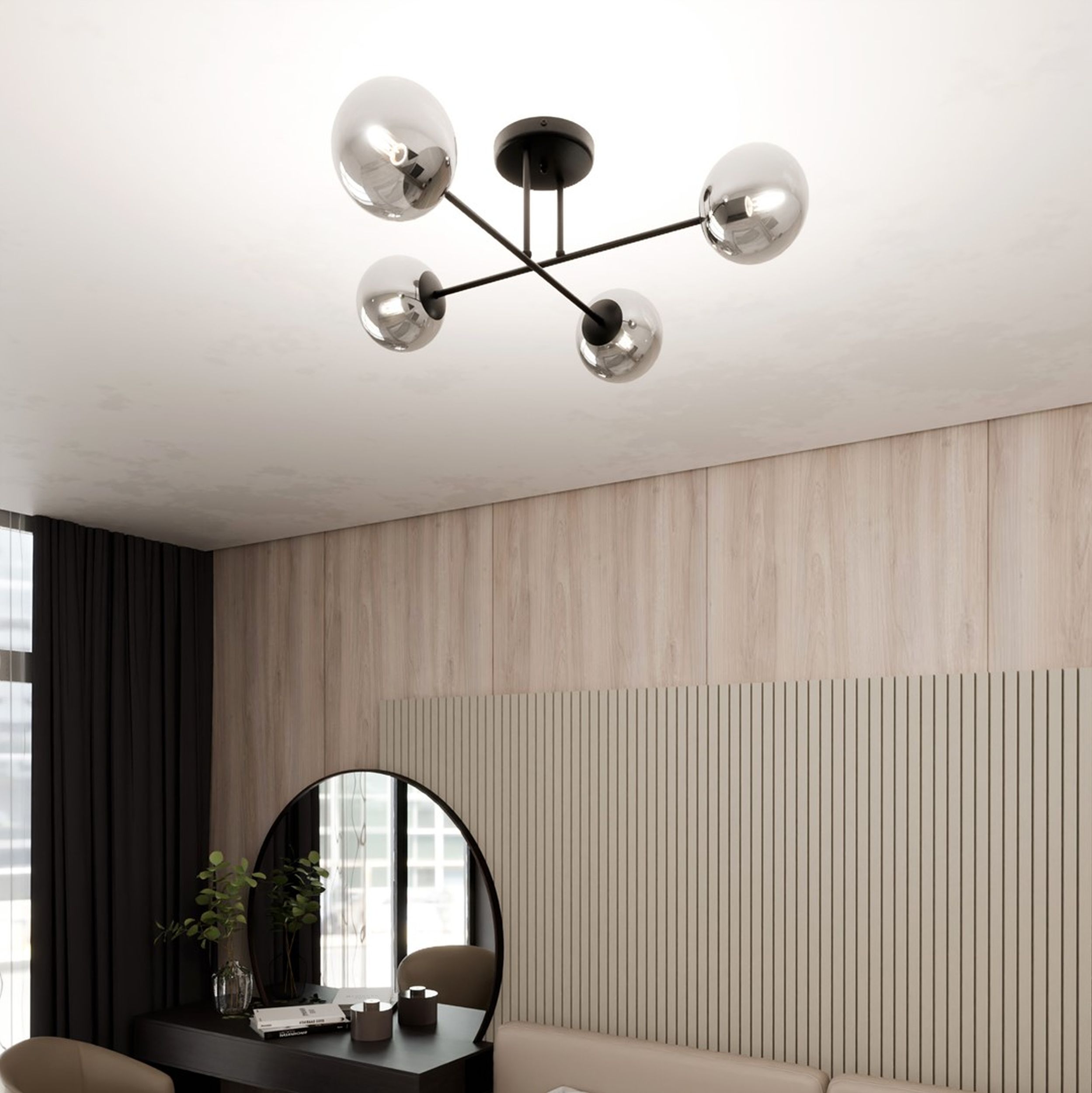 Lampa sufitowa Croisess czarna z grafitowymi kloszami x4