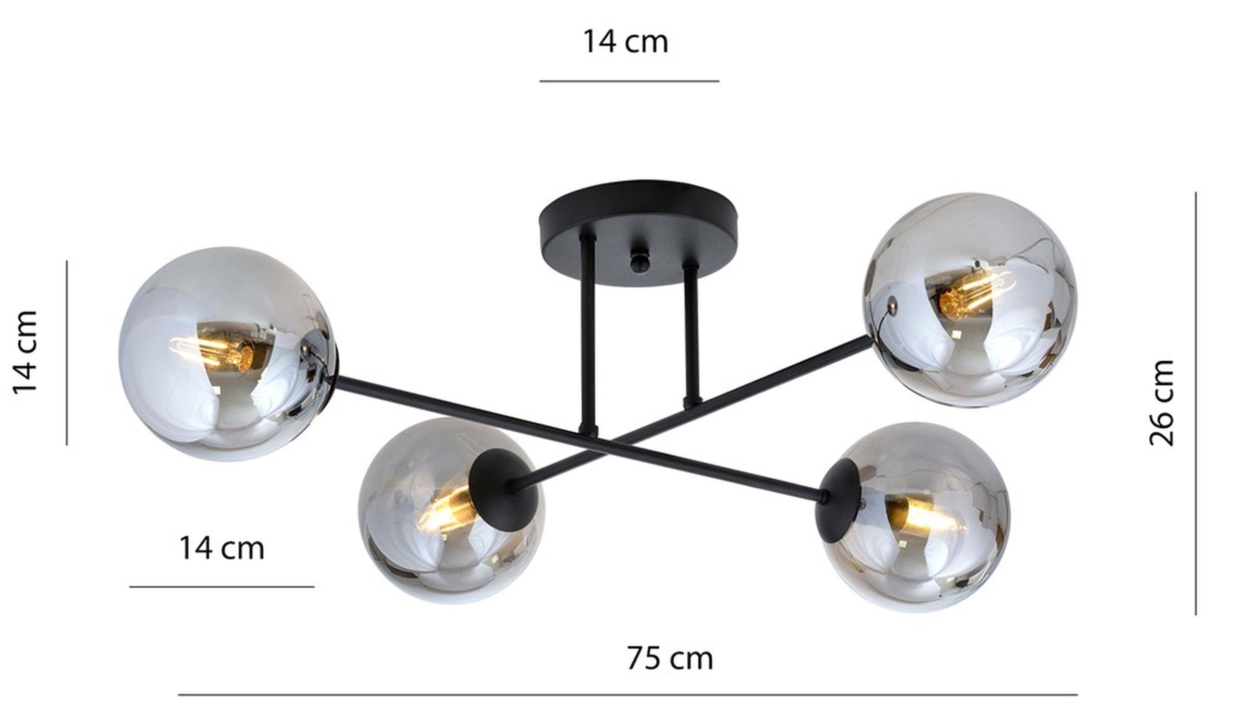 Lampa sufitowa Croisess czarna z grafitowymi kloszami x4