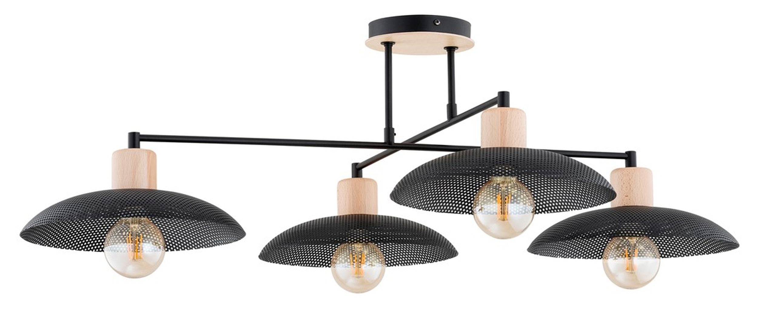 Lampa wisząca Kobe czarna z drewnianymi wstawkami x4