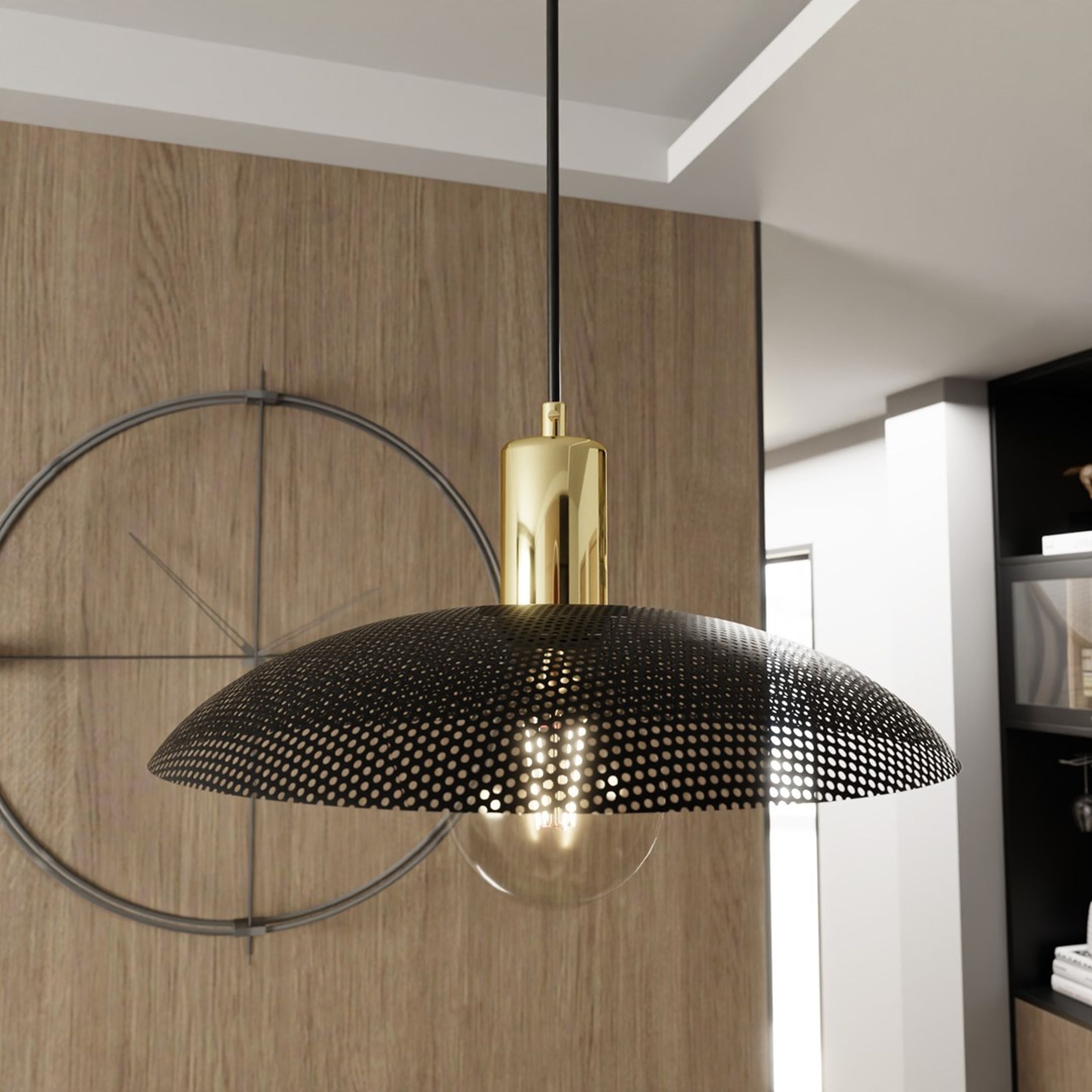 Lampa wisząca Sparitt z ażurowym kloszem czarna/złota x1