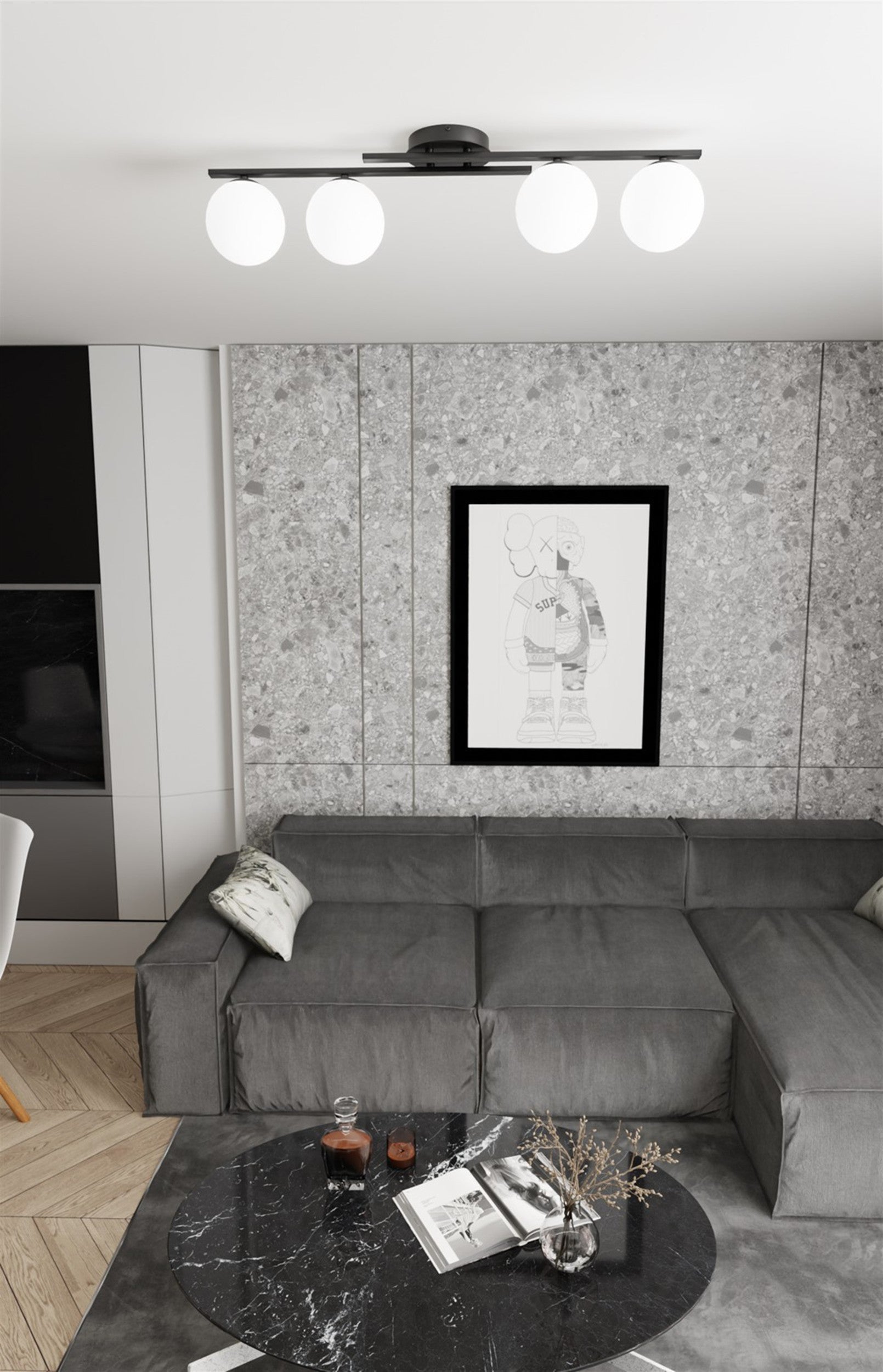 Lampa wisząca Kairo x4 czerń/biel