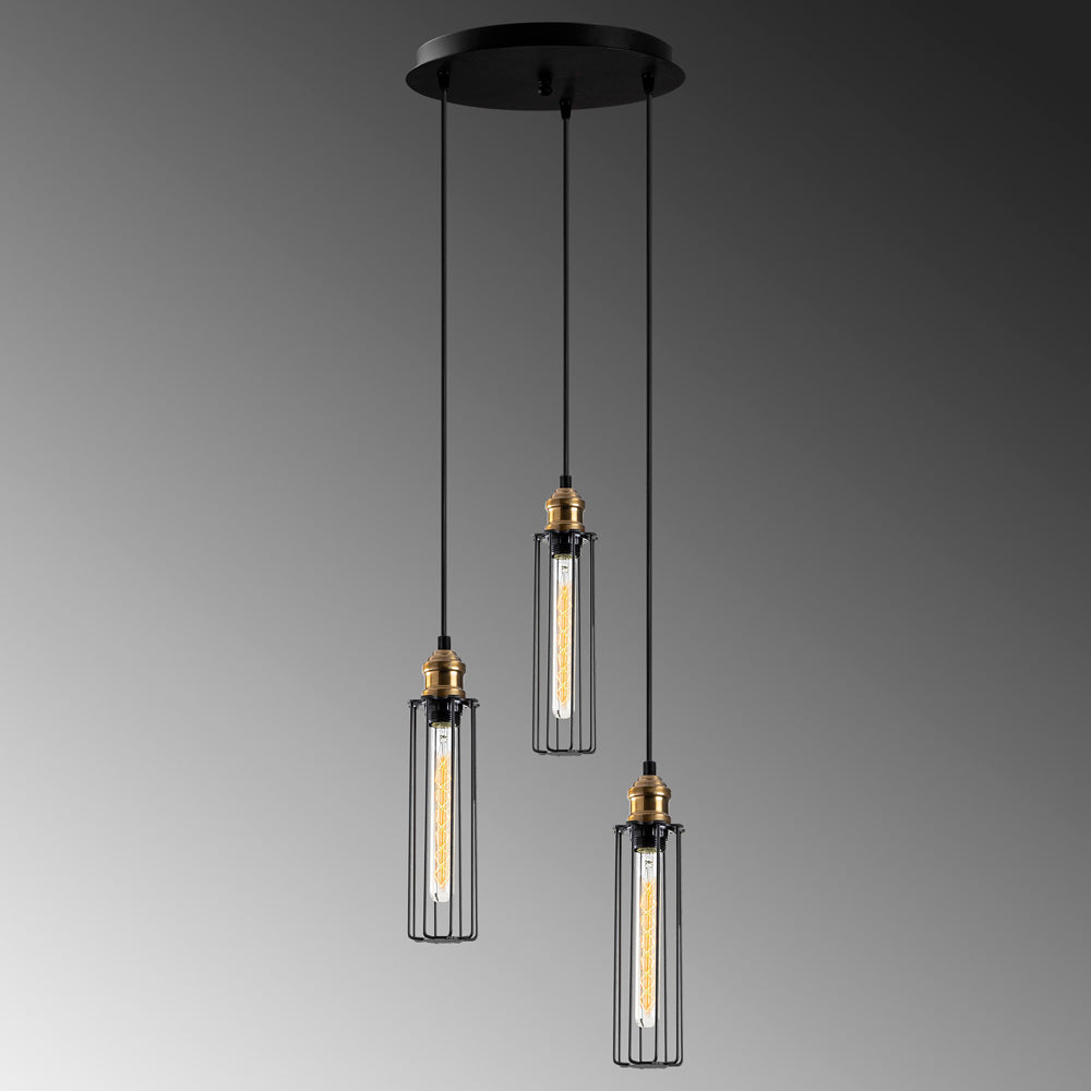 Lampa sufitowa Sirarer x3 industrialna na okrągłej podsufitce czarna
