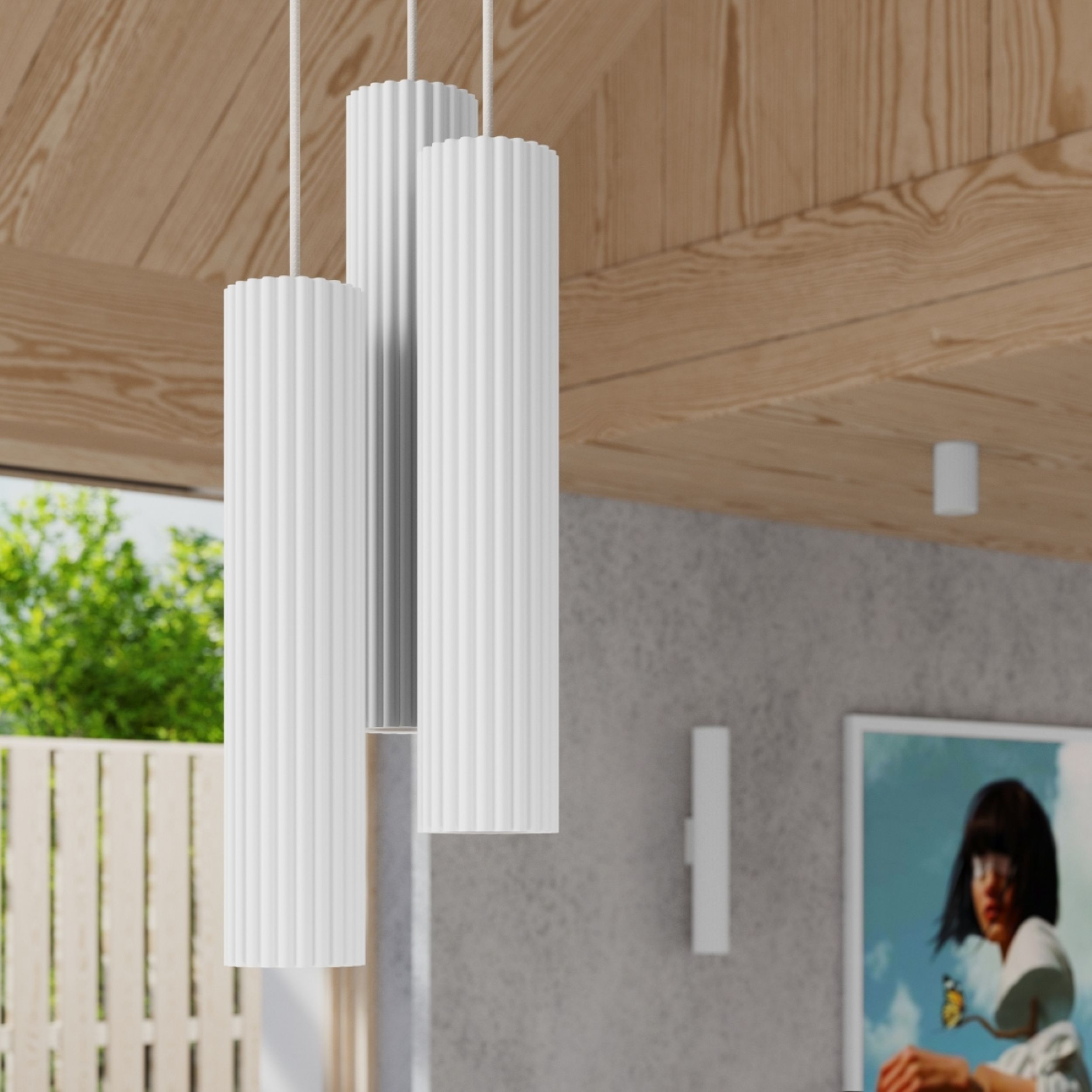 Lampa wisząca Karbon x3 biała na okrągłej podsufitce