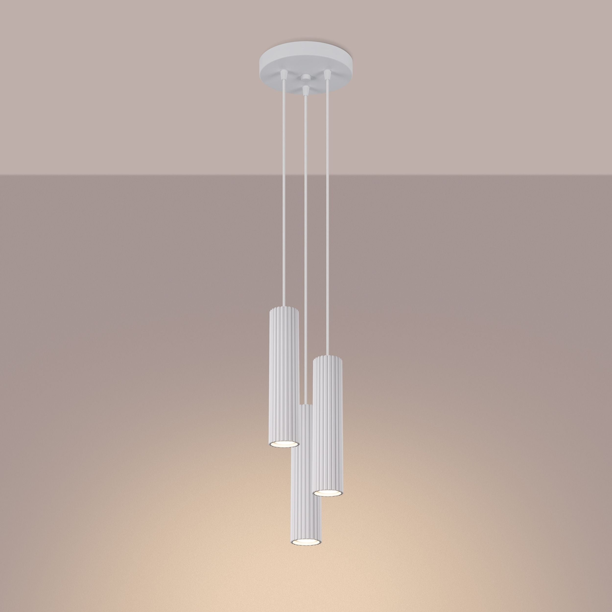 Lampa wisząca Karbon x3 biała na okrągłej podsufitce