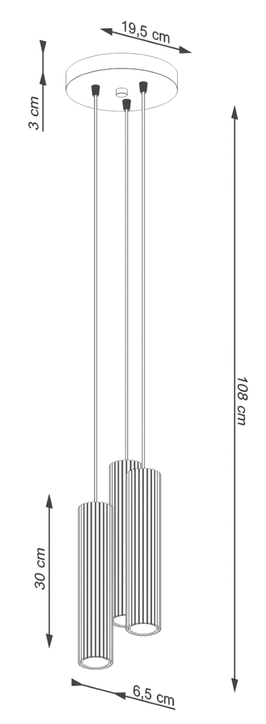 Lampa wisząca Karbon x3 czarna na okrągłej podsufitce
