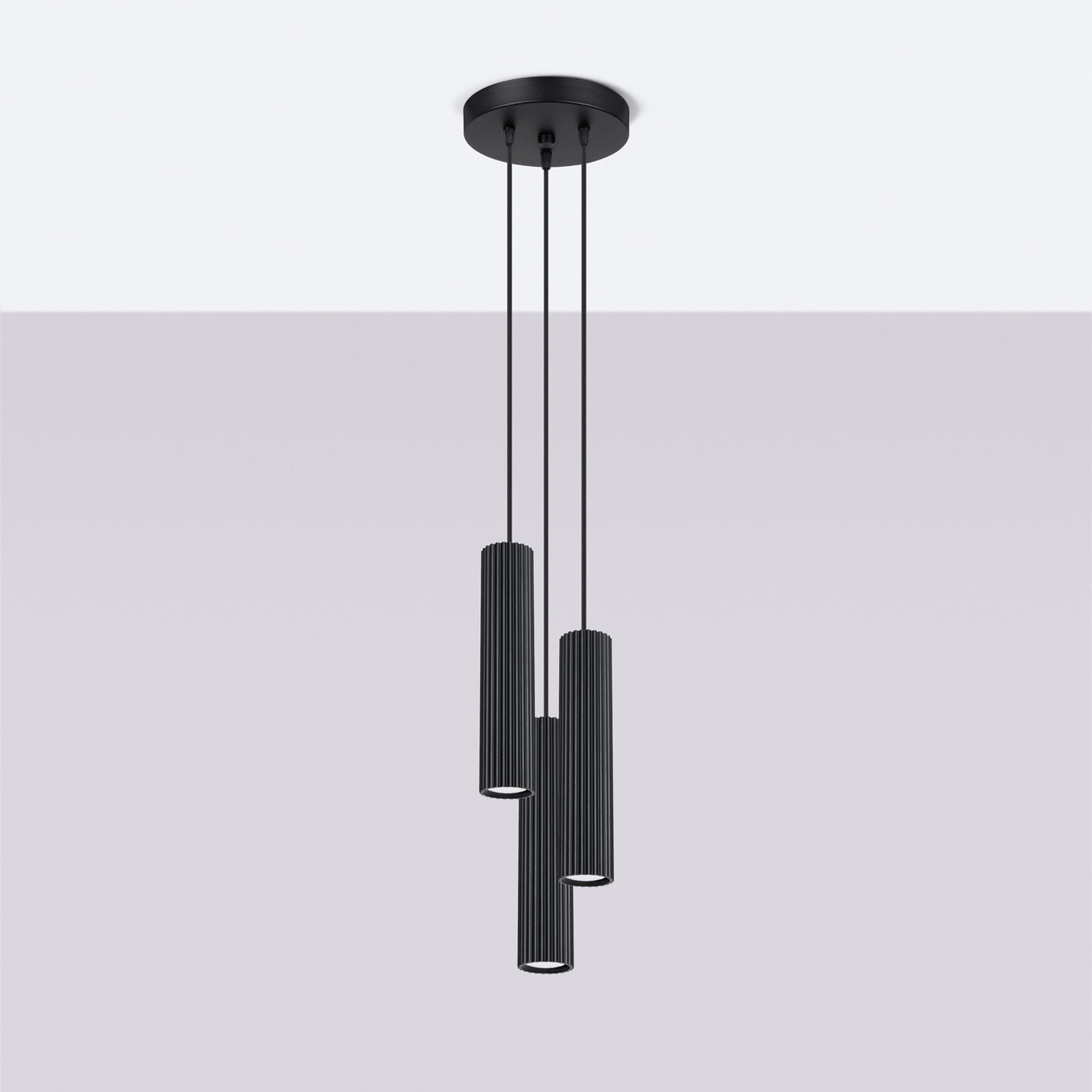 Lampa wisząca Karbon x3 czarna na okrągłej podsufitce