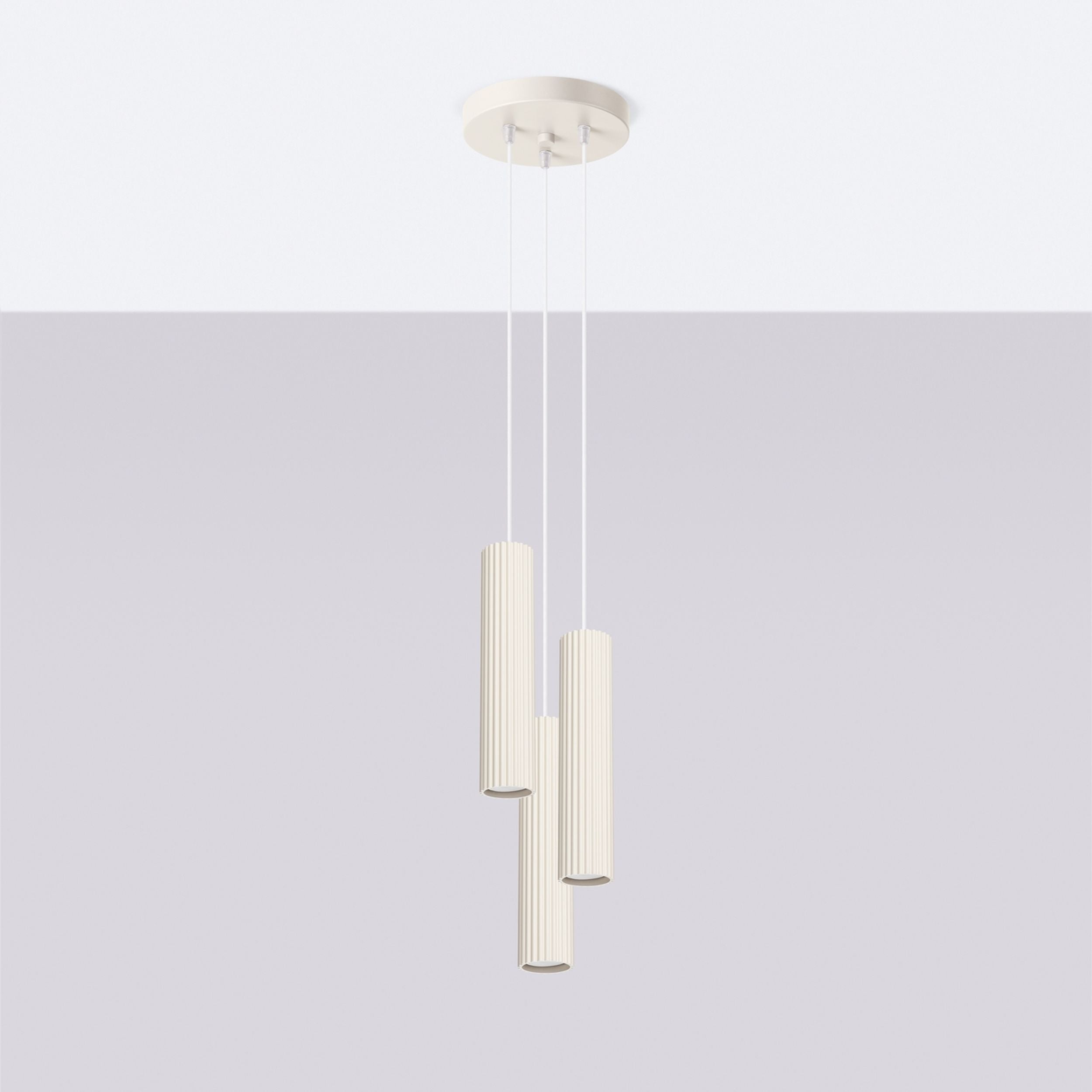 Lampa wisząca Karbon x3 beżowa na okrągłej podsufitce