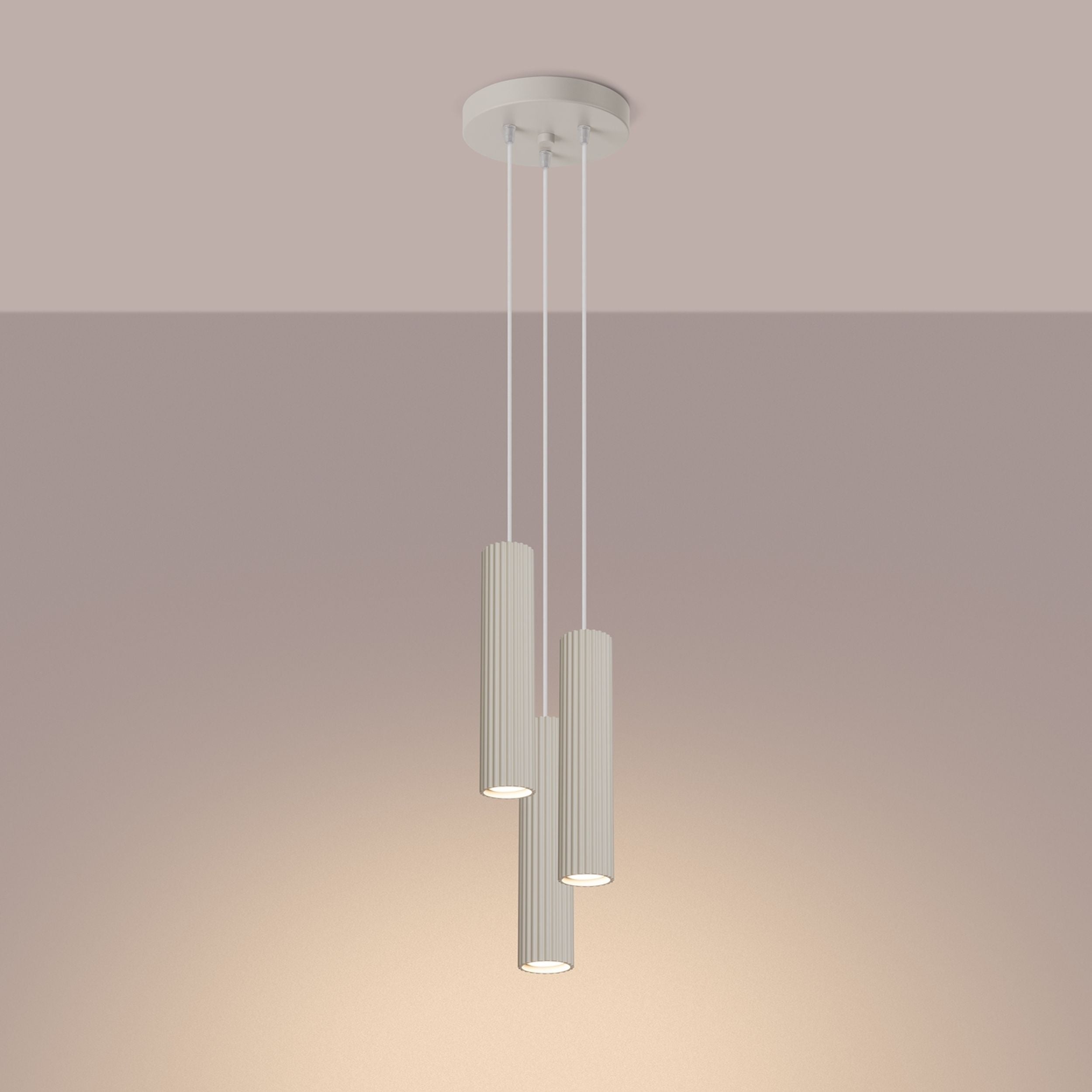 Lampa wisząca Karbon x3 beżowa na okrągłej podsufitce